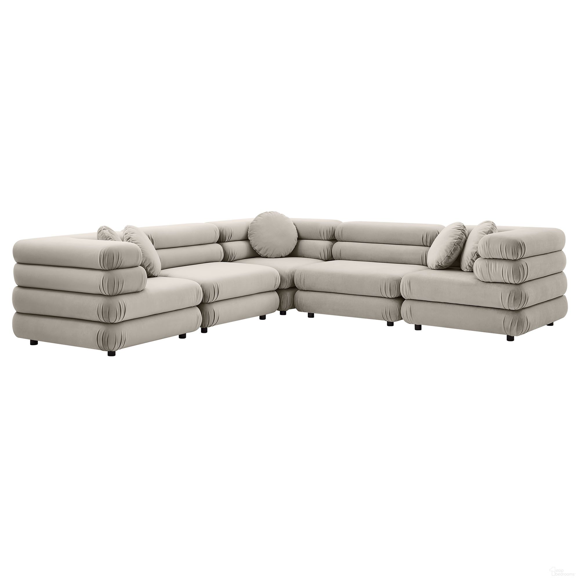 The appearance of Jubilee 5-Piece Modular Performance Velvet Sectional Sofa In Almond designed by Modway in the modern / contemporary interior design. This almond piece of furniture  was selected by 1StopBedrooms from Jubilee Collection to add a touch of cosiness and style into your home. Sku: EEI-6896-ALM;EEI-6898-ALM;EEI-6896-ALM;EEI-6898-ALM;EEI-6898-ALM. Material: Velvet.