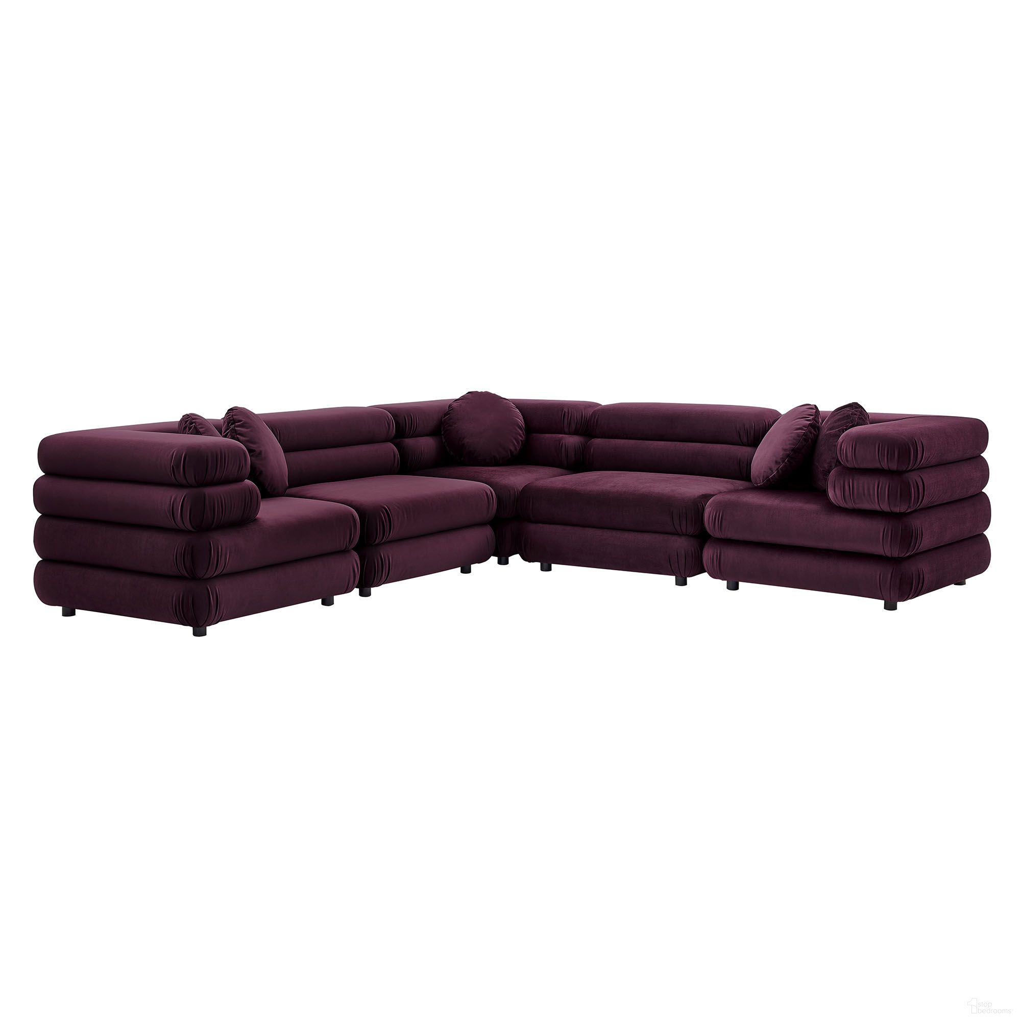 The appearance of Jubilee 5-Piece Modular Performance Velvet Sectional Sofa In Mulberry designed by Modway in the modern / contemporary interior design. This mulberry piece of furniture was selected by 1StopBedrooms from Jubilee Collection to add a touch of cosiness and style into your home. Sku: EEI-6896-MUL;EEI-6898-MUL;EEI-6896-MUL;EEI-6898-MUL;EEI-6898-MUL. Material: Velvet.