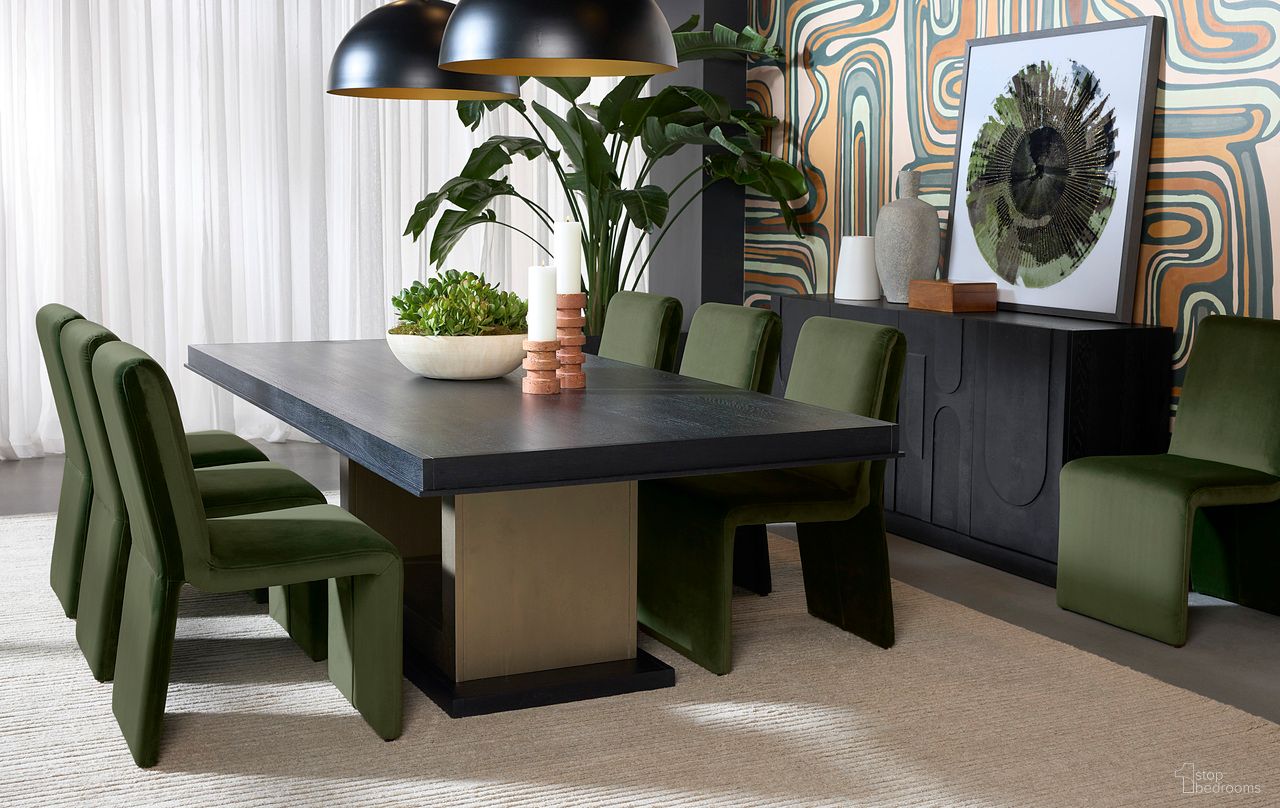 Judson 100 Inch Judson Dining Room Set In Black and Warm Brass