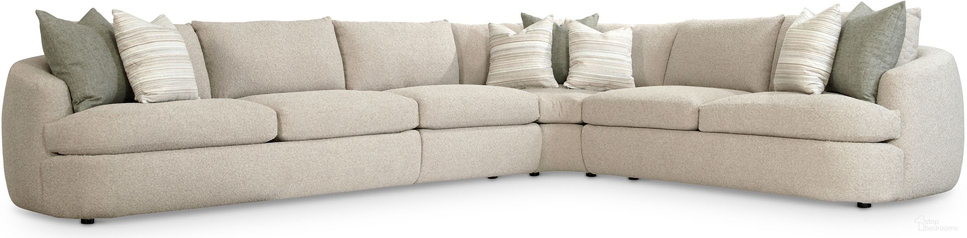 The appearance of Jules 4-Piece Fabric Sectional In Beige and Tan Boucle designed by Bernhardt in the transitional interior design. This beige/tan boucle piece of furniture was selected by 1StopBedrooms from Jules Collection to add a touch of cosiness and style into your home. Sku: P1830A;P1841A;P1842A;P1860A. Material: Boucle.