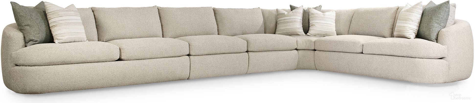 The appearance of Jules 5-Piece Fabric Sectional In Beige and Tan Boucle designed by Bernhardt in the transitional interior design. This beige/tan boucle piece of furniture was selected by 1StopBedrooms from Jules Collection to add a touch of cosiness and style into your home. Sku: P1830A;P1830A;P1841A;P1842A;P1860A. Material: Boucle.