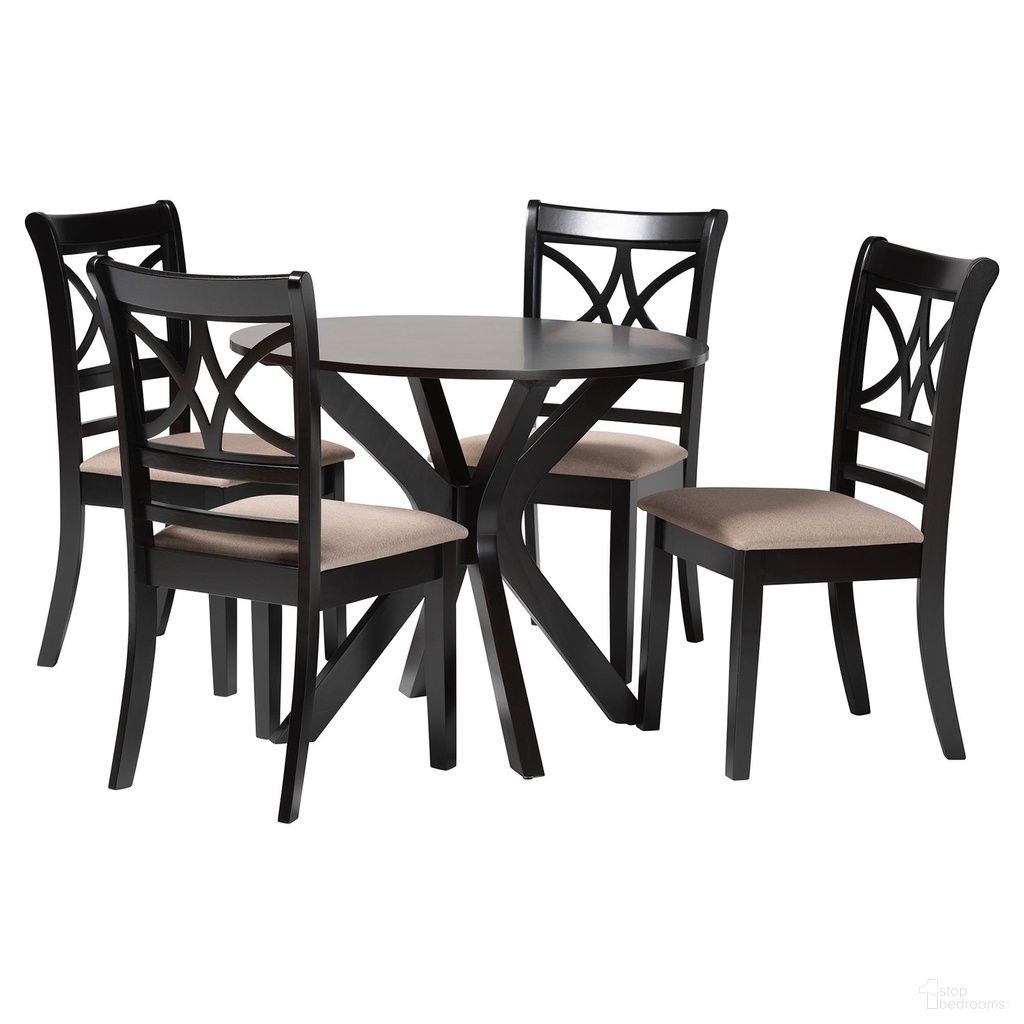 Julia Mid Century Round 5 Piece Dining Set In Sand And Dark Brown