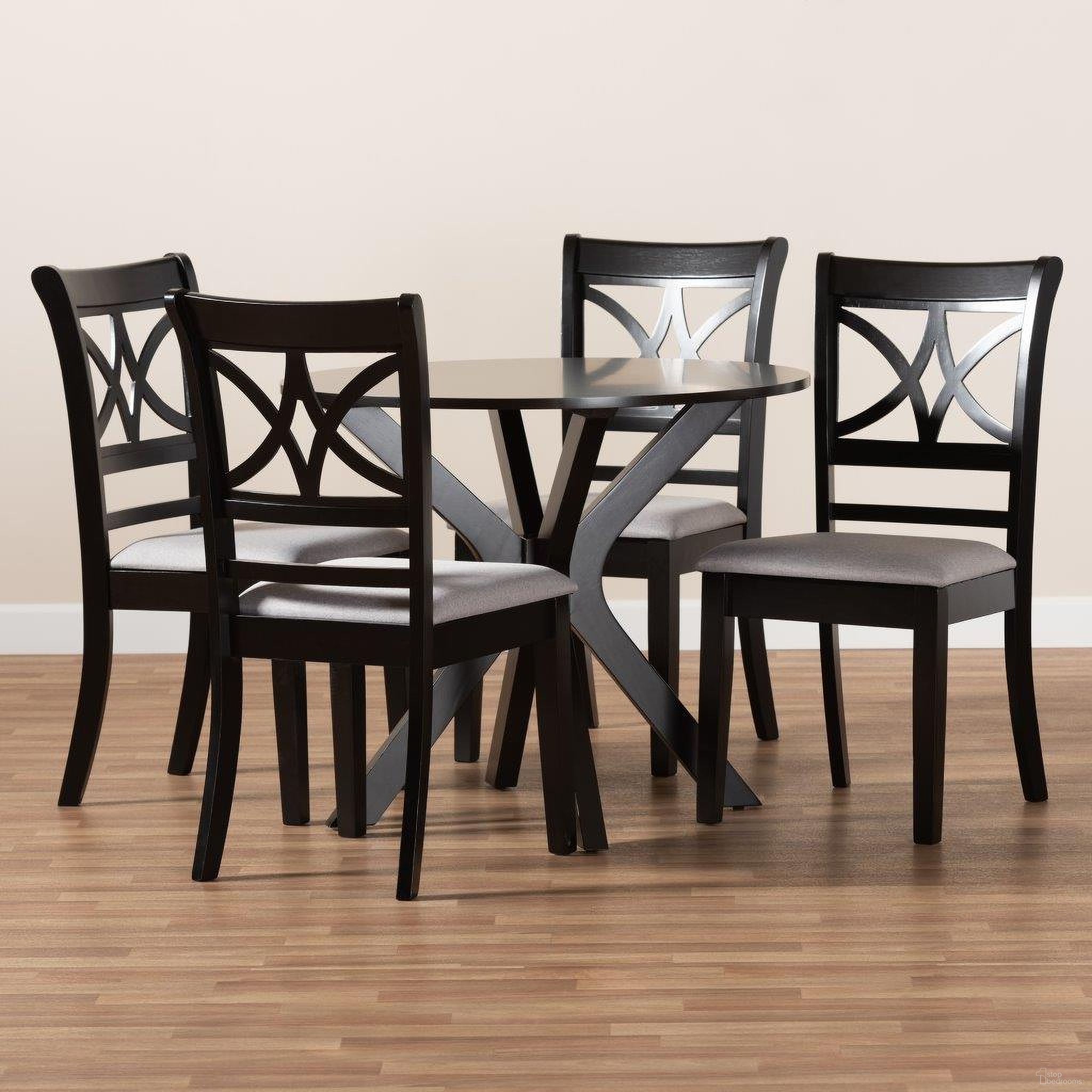 The appearance of Julia Modern and Contemporary Grey Fabric Upholstered and Dark Brown Finished Wood 5-Piece Dining Set designed by Baxton Studio in the modern / contemporary interior design. This dark brown piece of furniture was selected by 1StopBedrooms from Julia Collection to add a touch of cosiness and style into your home. Sku: Julia-Grey/Dark Brown-5PC Dining Set. Material: Fabric.