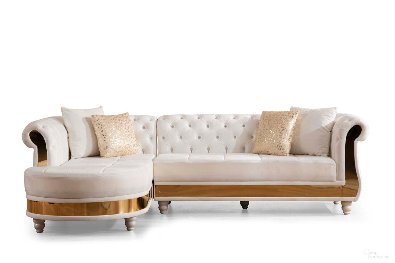 Julia Sectional Made With Velvet Fabric In Off White
