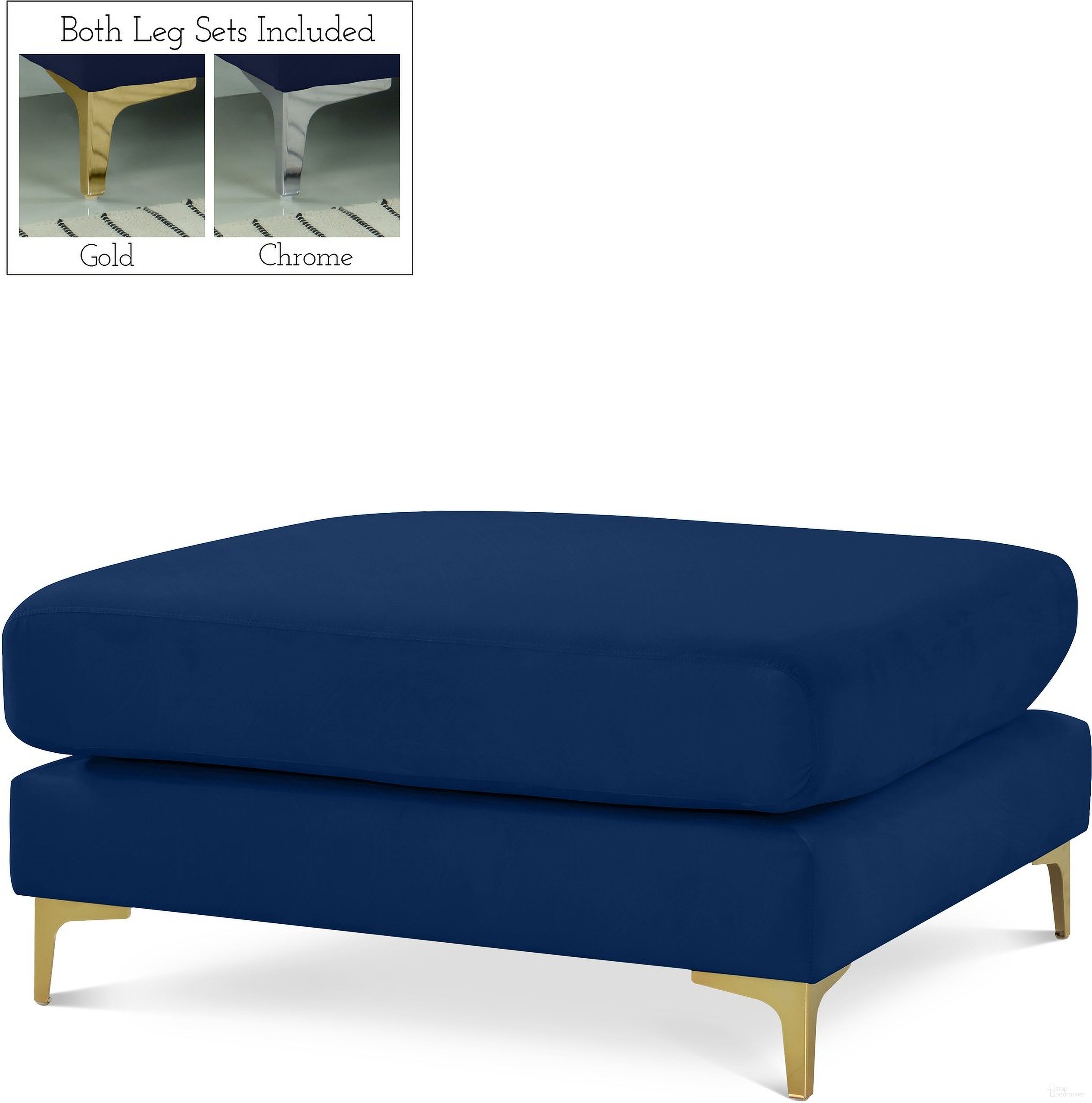The appearance of Julia Velvet Modular Ottoman In Navy designed by Meridian in the modern / contemporary interior design. This navy piece of furniture was selected by 1StopBedrooms from Julia Collection to add a touch of cosiness and style into your home. Sku: 605Navy-Ott. Material: Velvet.
