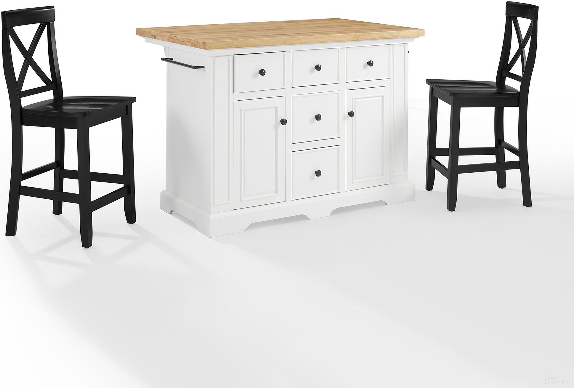 Julia Wood Top Island W/X-Back Stools In White and Black