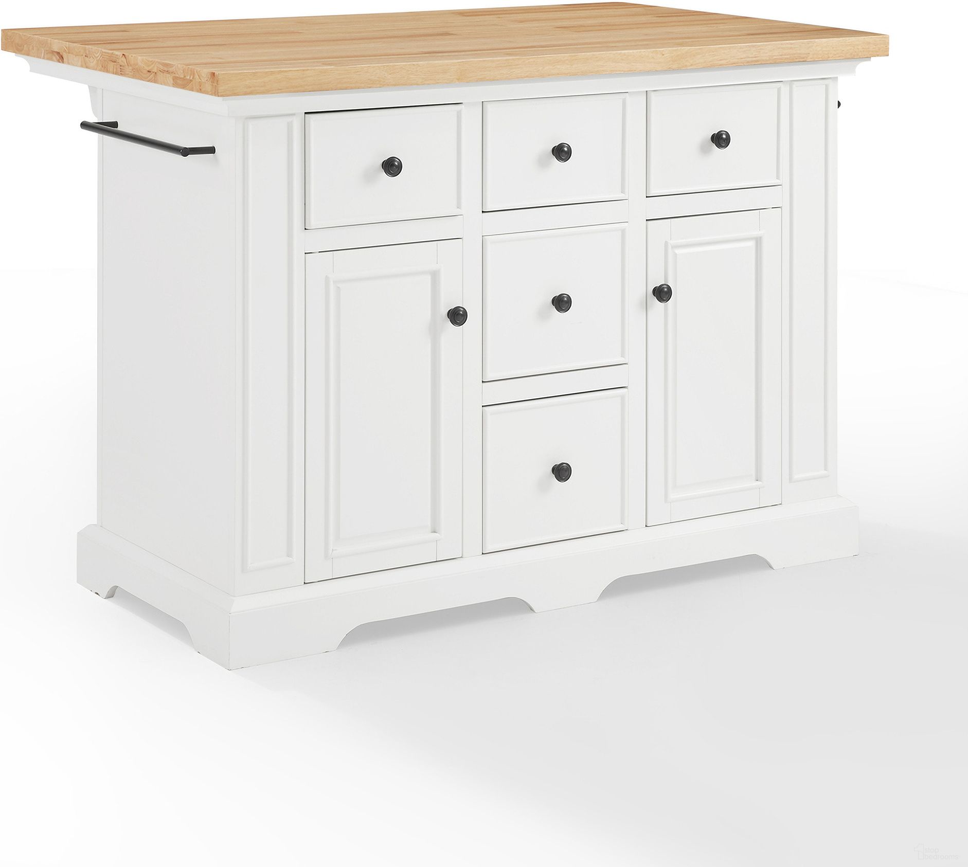 Julia Wood Top Kitchen Island In White and Natural