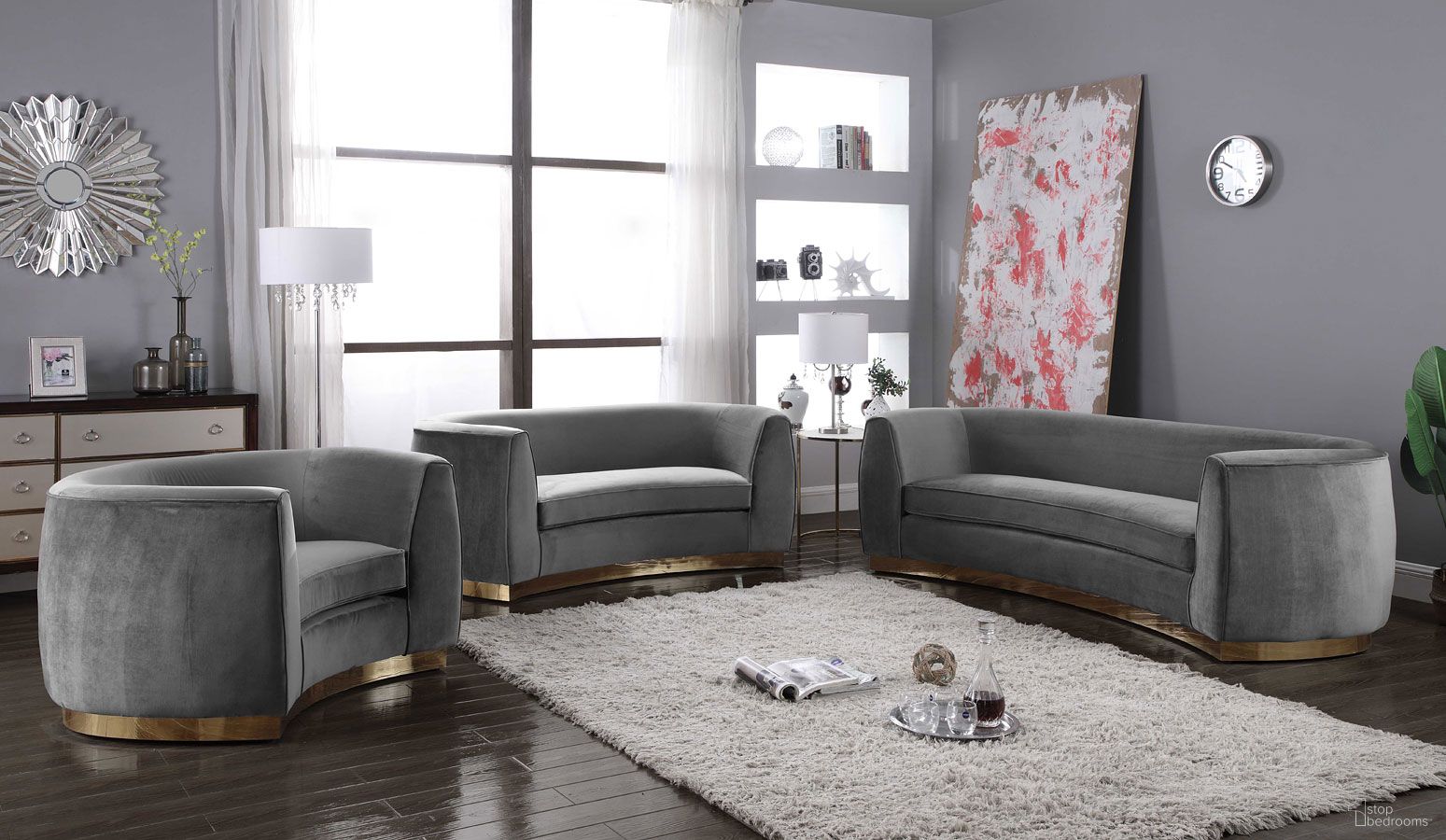 Julian Living Room Set (Grey/ Gold)
