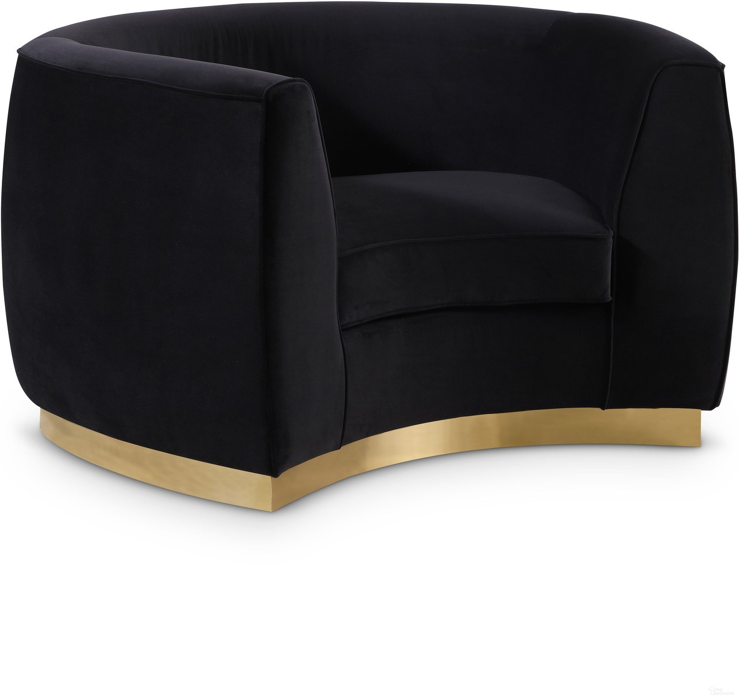 The appearance of Julian Velvet Chair In Black and Gold designed by Meridian in the modern / contemporary interior design. This black piece of furniture was selected by 1StopBedrooms from Julian Collection to add a touch of cosiness and style into your home. Sku: 620Black-C. Material: Velvet.