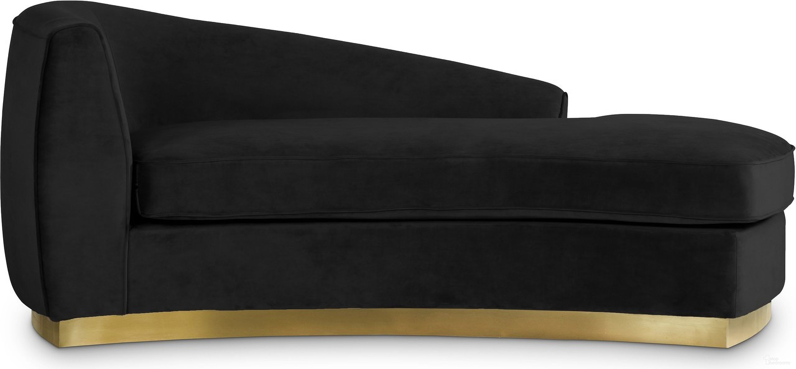 The appearance of Julian Velvet Chaise In Black/Gold designed by Meridian in the modern / contemporary interior design. This black piece of furniture was selected by 1StopBedrooms from Julian Collection to add a touch of cosiness and style into your home. Sku: 620Black-Chaise. Material: Velvet.