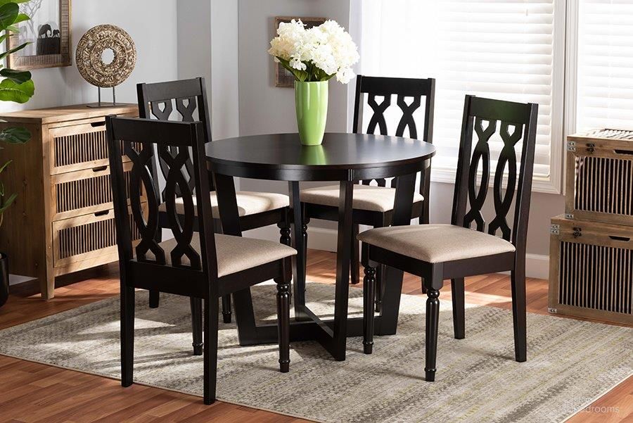 Julie Modern and Contemporary Sand Fabric Upholstered and Dark Brown Finished Wood 5-Piece Dining Set