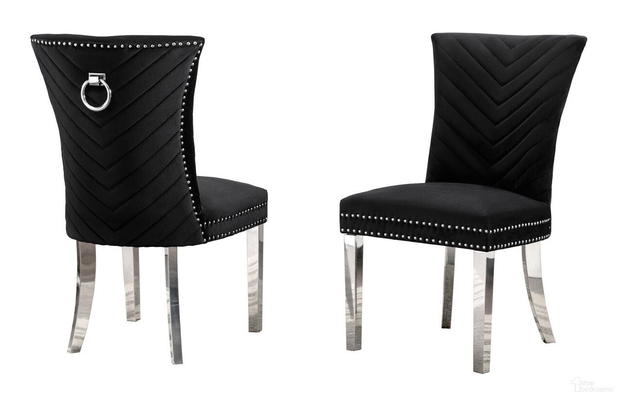 The appearance of Julie Upholstered Side Chairs Set of 2 In Black Velvet and Stainless Steel Legs and Ring designed by Best Quality Furniture in the modern / contemporary interior design. This black and stainless steel piece of furniture  was selected by 1StopBedrooms from Julie Collection to add a touch of cosiness and style into your home. Sku: SC362. Material: Velvet. Chair Type: Side Chair.