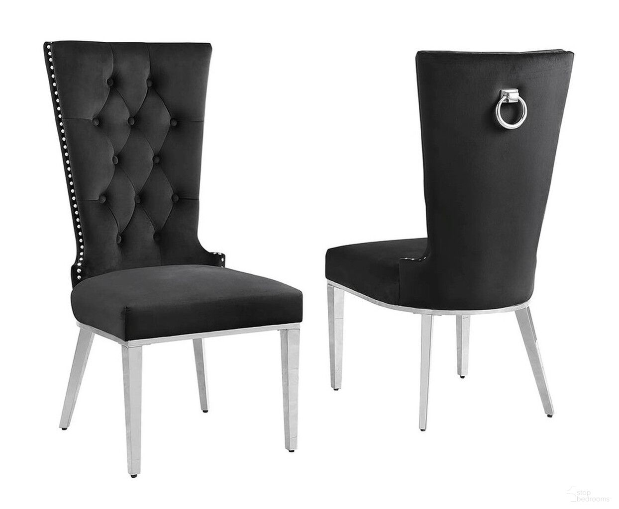 The appearance of Julie Upholstered Side Chairs Set of 2 In Black Velvet and Stainless Steel designed by Best Quality Furniture in the modern / contemporary interior design. This black and stainless steel piece of furniture was selected by 1StopBedrooms from Julie Collection to add a touch of cosiness and style into your home. Sku: SC332. Material: Velvet. Chair Type: Side Chair.