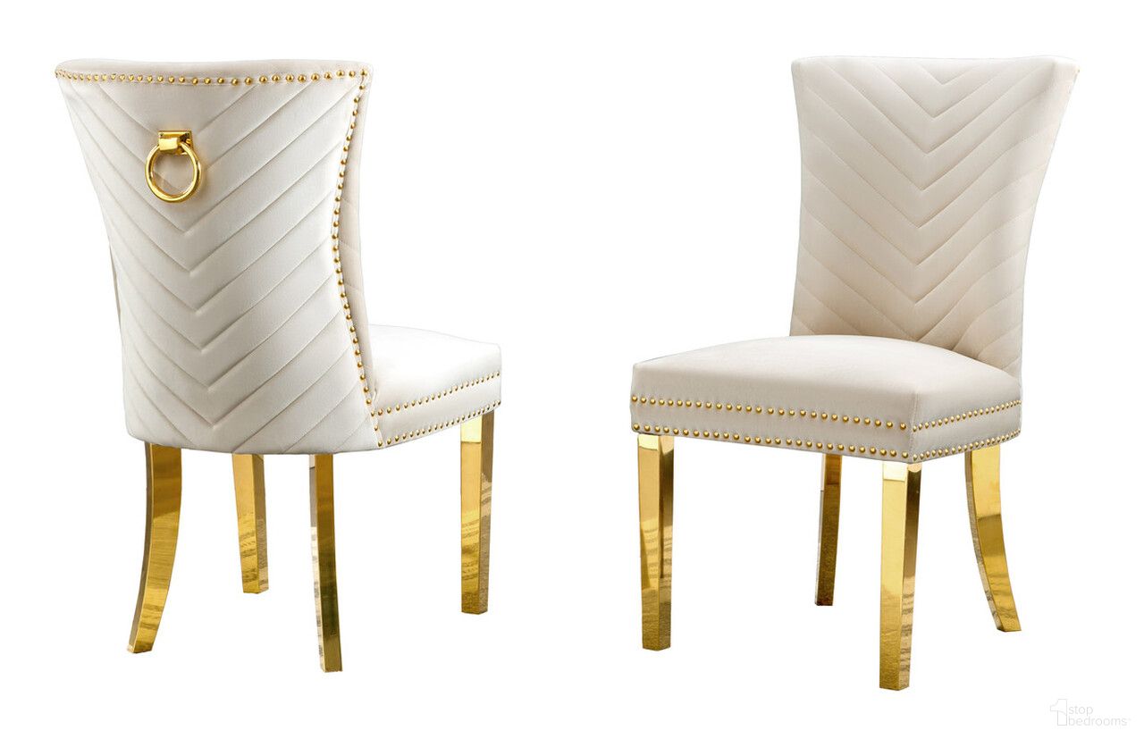 The appearance of Julie Upholstered Side Chairs Set of 2 In Cream Velvet and Gold Stainless Steel Legs and Ring designed by Best Quality Furniture in the modern / contemporary interior design. This cream/gold piece of furniture was selected by 1StopBedrooms from Julie Collection to add a touch of cosiness and style into your home. Sku: SC367. Material: Velvet. Chair Type: Side Chair.