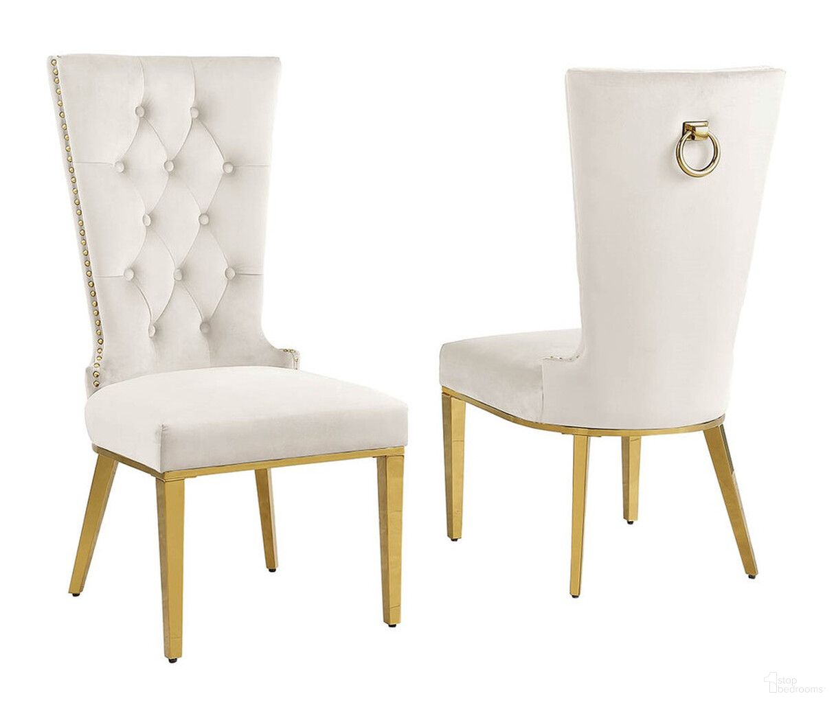 The appearance of Julie Upholstered Side Chairs Set of 2 In Cream Velvet and Gold Stainless Steel designed by Best Quality Furniture in the modern / contemporary interior design. This cream/gold piece of furniture was selected by 1StopBedrooms from Julie Collection to add a touch of cosiness and style into your home. Sku: SC337. Material: Velvet. Chair Type: Side Chair.