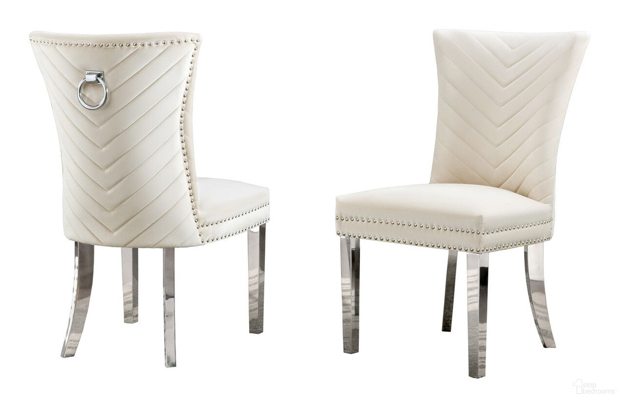 The appearance of Julie Upholstered Side Chairs Set of 2 In Cream Velvet and Stainless Steel Legs and Ring designed by Best Quality Furniture in the modern / contemporary interior design. This cream and stainless steel piece of furniture was selected by 1StopBedrooms from Julie Collection to add a touch of cosiness and style into your home. Sku: SC363. Material: Velvet. Chair Type: Side Chair.