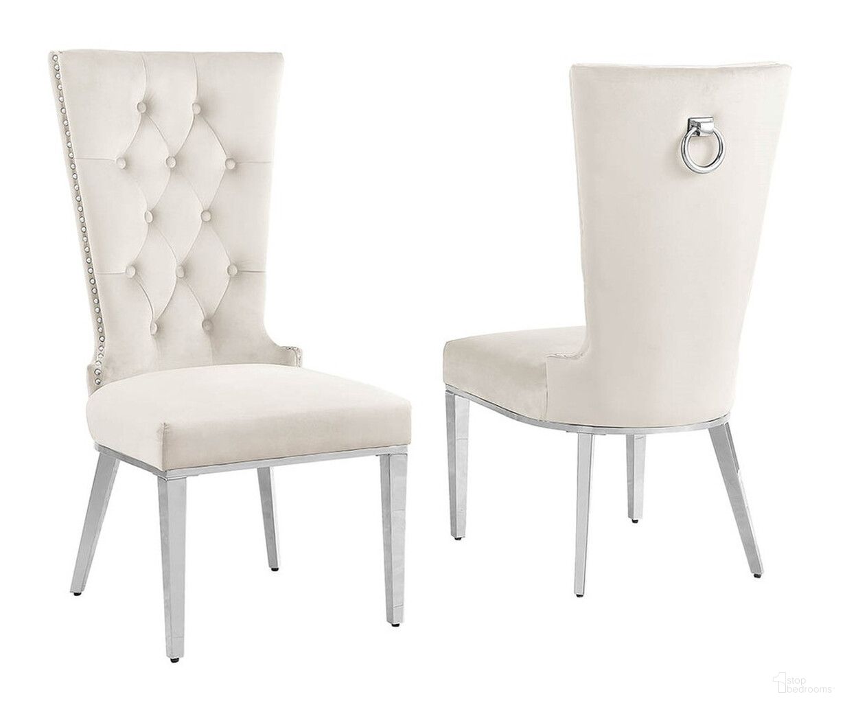 The appearance of Julie Upholstered Side Chairs Set of 2 In Cream Velvet and Stainless Steel designed by Best Quality Furniture in the modern / contemporary interior design. This cream and stainless steel piece of furniture was selected by 1StopBedrooms from Julie Collection to add a touch of cosiness and style into your home. Sku: SC333. Material: Velvet. Chair Type: Side Chair.