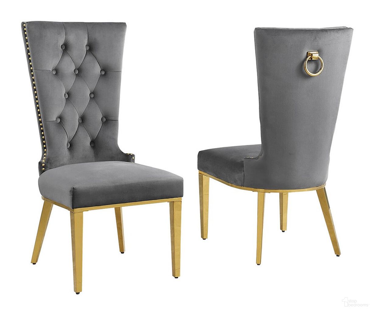 The appearance of Julie Upholstered Side Chairs Set of 2 In Dark Gray Velvet and Gold Stainless Steel designed by Best Quality Furniture in the modern / contemporary interior design. This dark gray/gold piece of furniture was selected by 1StopBedrooms from Julie Collection to add a touch of cosiness and style into your home. Sku: SC334. Material: Velvet. Chair Type: Side Chair.