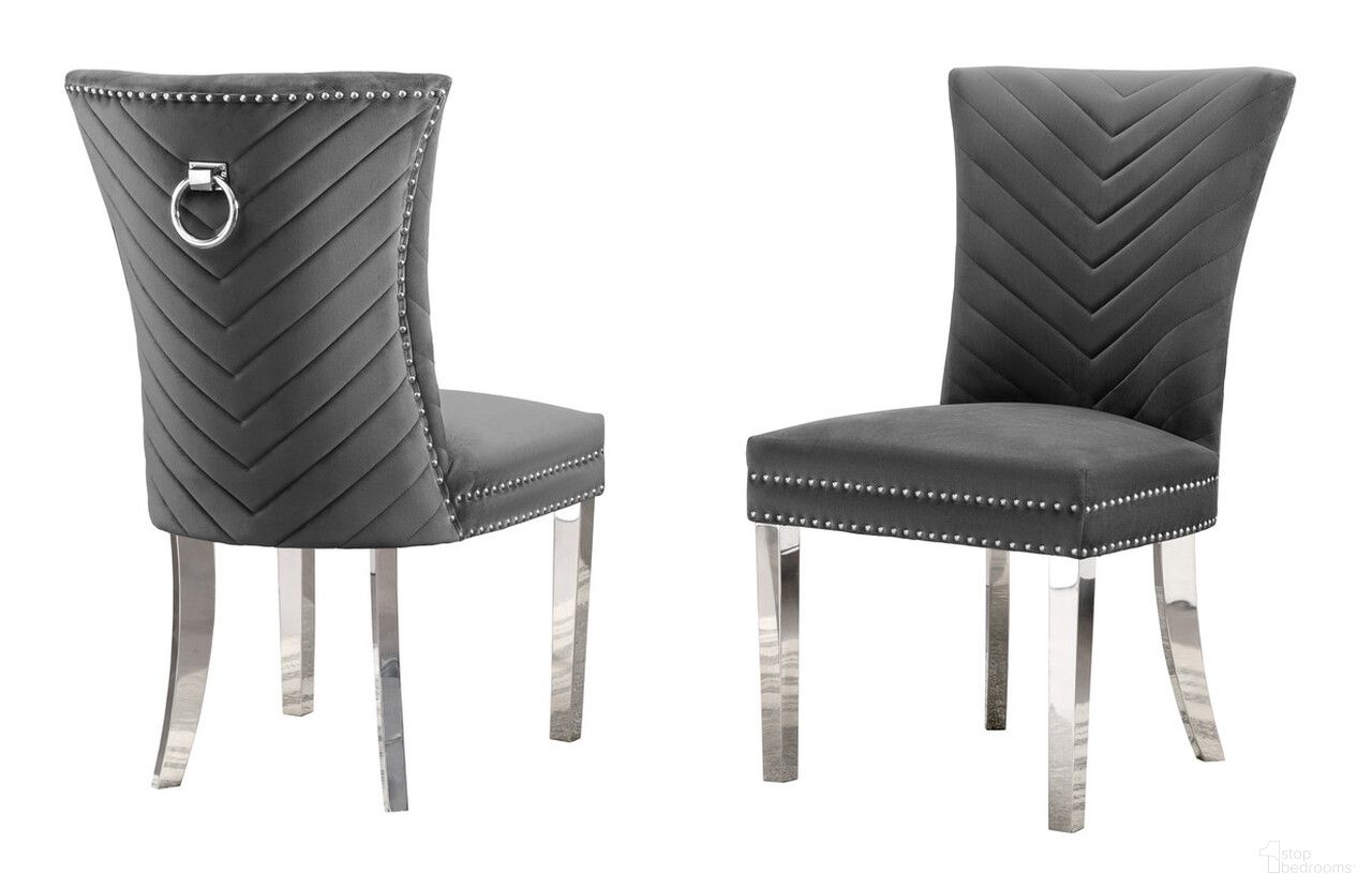 The appearance of Julie Upholstered Side Chairs Set of 2 In Dark Gray Velvet and Stainless Steel Legs and Ring designed by Best Quality Furniture in the modern / contemporary interior design. This dark gray and stainless steel piece of furniture was selected by 1StopBedrooms from Julie Collection to add a touch of cosiness and style into your home. Sku: SC360. Material: Velvet. Chair Type: Side Chair.
