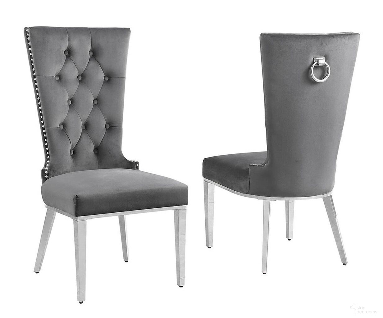 The appearance of Julie Upholstered Side Chairs Set of 2 In Dark Gray Velvet and Stainless Steel designed by Best Quality Furniture in the modern / contemporary interior design. This dark gray and stainless steel piece of furniture was selected by 1StopBedrooms from Julie Collection to add a touch of cosiness and style into your home. Sku: SC330. Material: Velvet. Chair Type: Side Chair.