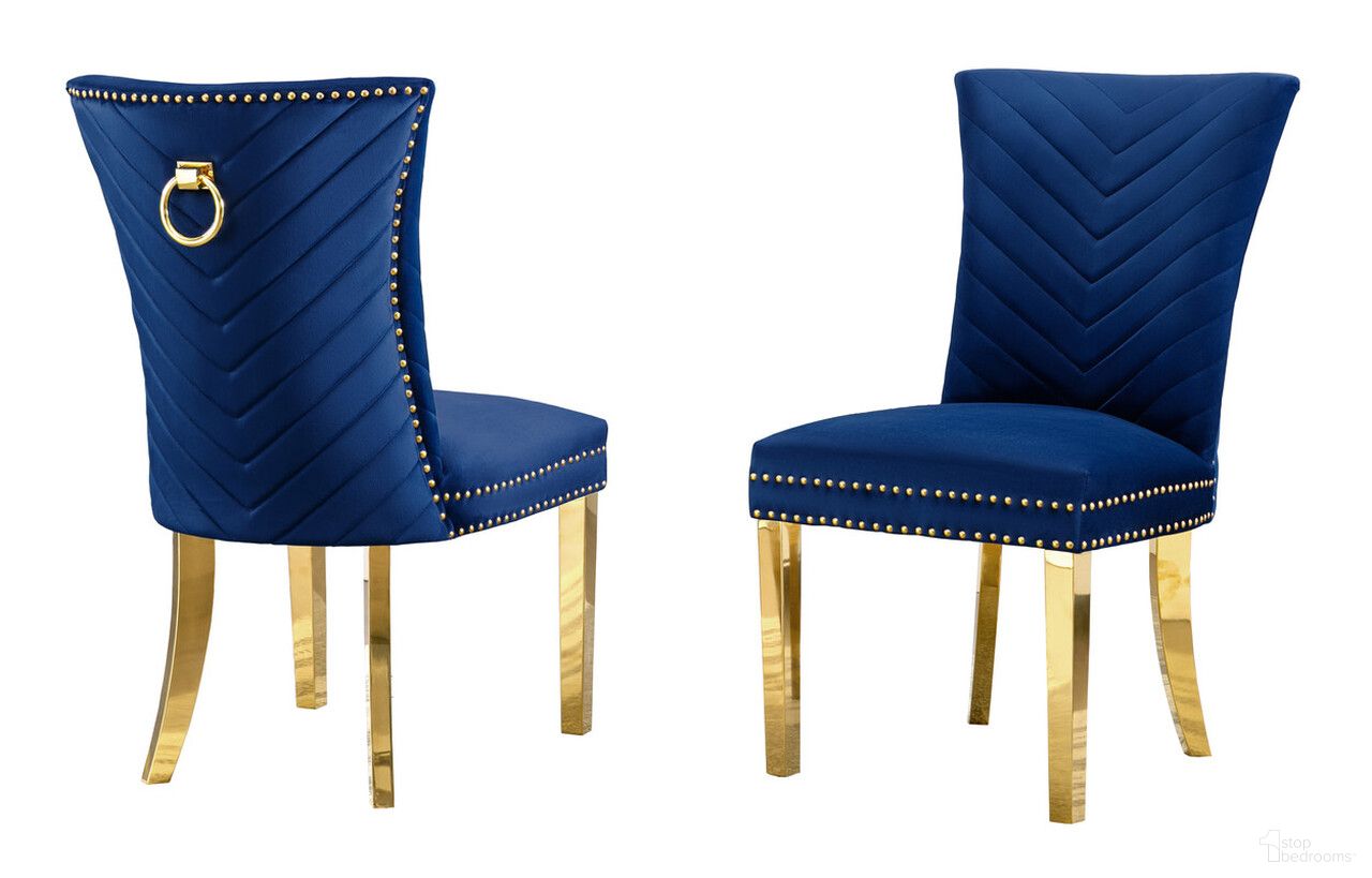 The appearance of Julie Upholstered Side Chairs Set of 2 In Navy Blue Velvet and Gold Stainless Steel Legs and Ring designed by Best Quality Furniture in the modern / contemporary interior design. This navy blue and gold piece of furniture was selected by 1StopBedrooms from Julie Collection to add a touch of cosiness and style into your home. Sku: SC365. Material: Velvet. Chair Type: Side Chair.
