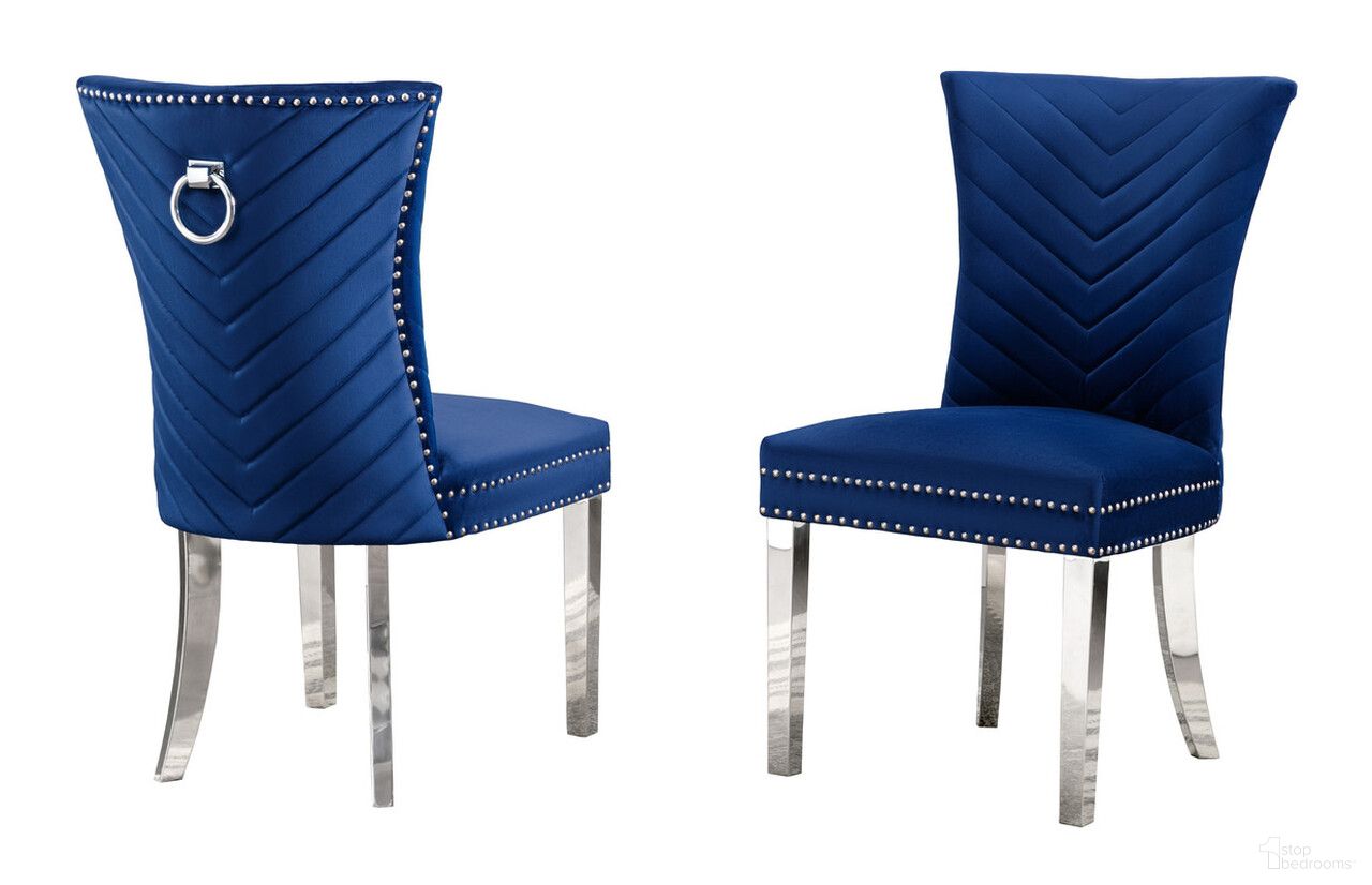 The appearance of Julie Upholstered Side Chairs Set of 2 In Navy Blue Velvet and Stainless Steel Legs and Ring designed by Best Quality Furniture in the modern / contemporary interior design. This navy blue and stainless steel piece of furniture  was selected by 1StopBedrooms from Julie Collection to add a touch of cosiness and style into your home. Sku: SC361. Material: Velvet. Chair Type: Side Chair.