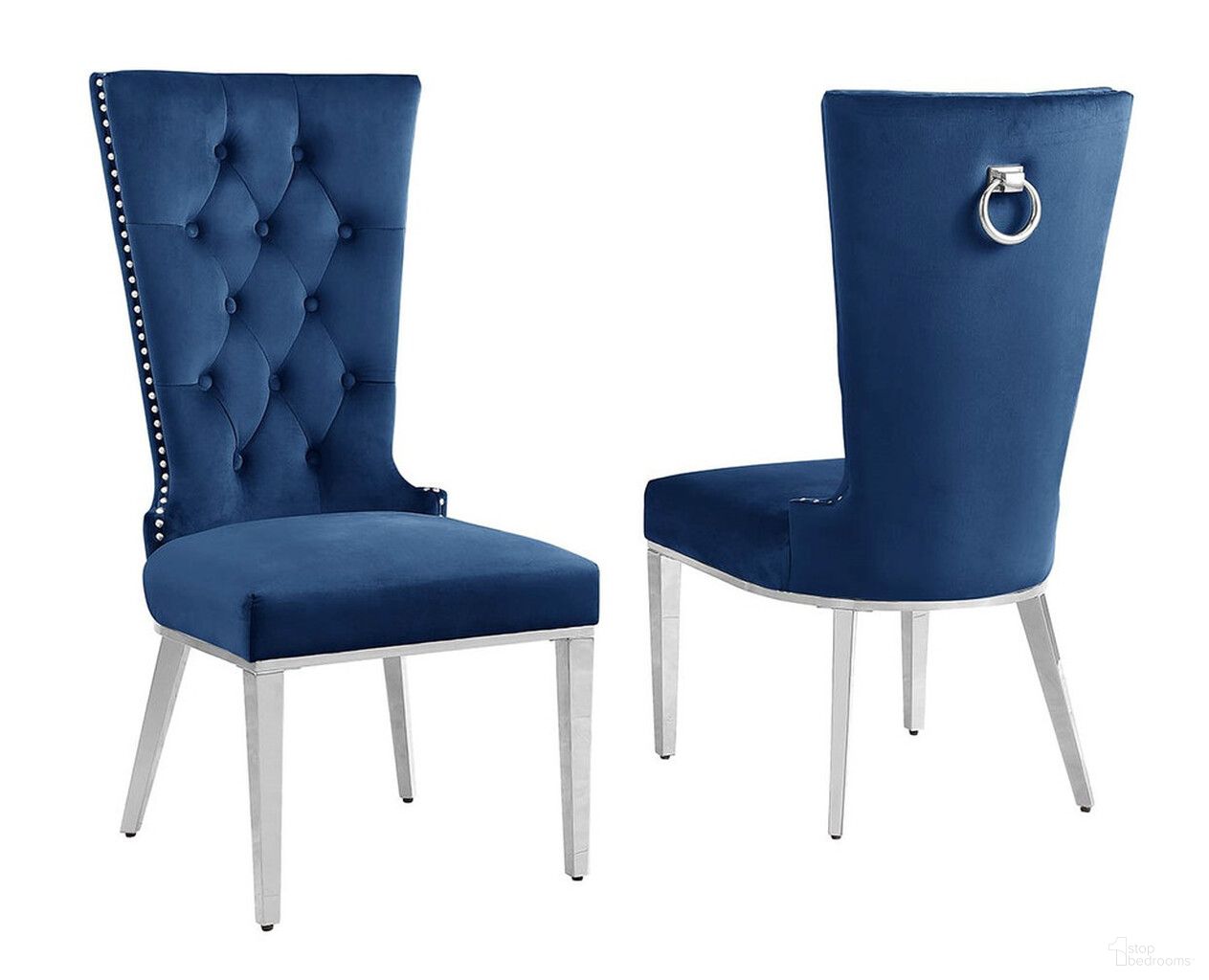 The appearance of Julie Upholstered Side Chairs Set of 2 In Navy Blue Velvet and Stainless Steel designed by Best Quality Furniture in the modern / contemporary interior design. This navy blue and stainless steel piece of furniture was selected by 1StopBedrooms from Julie Collection to add a touch of cosiness and style into your home. Sku: SC331. Material: Velvet. Chair Type: Side Chair.