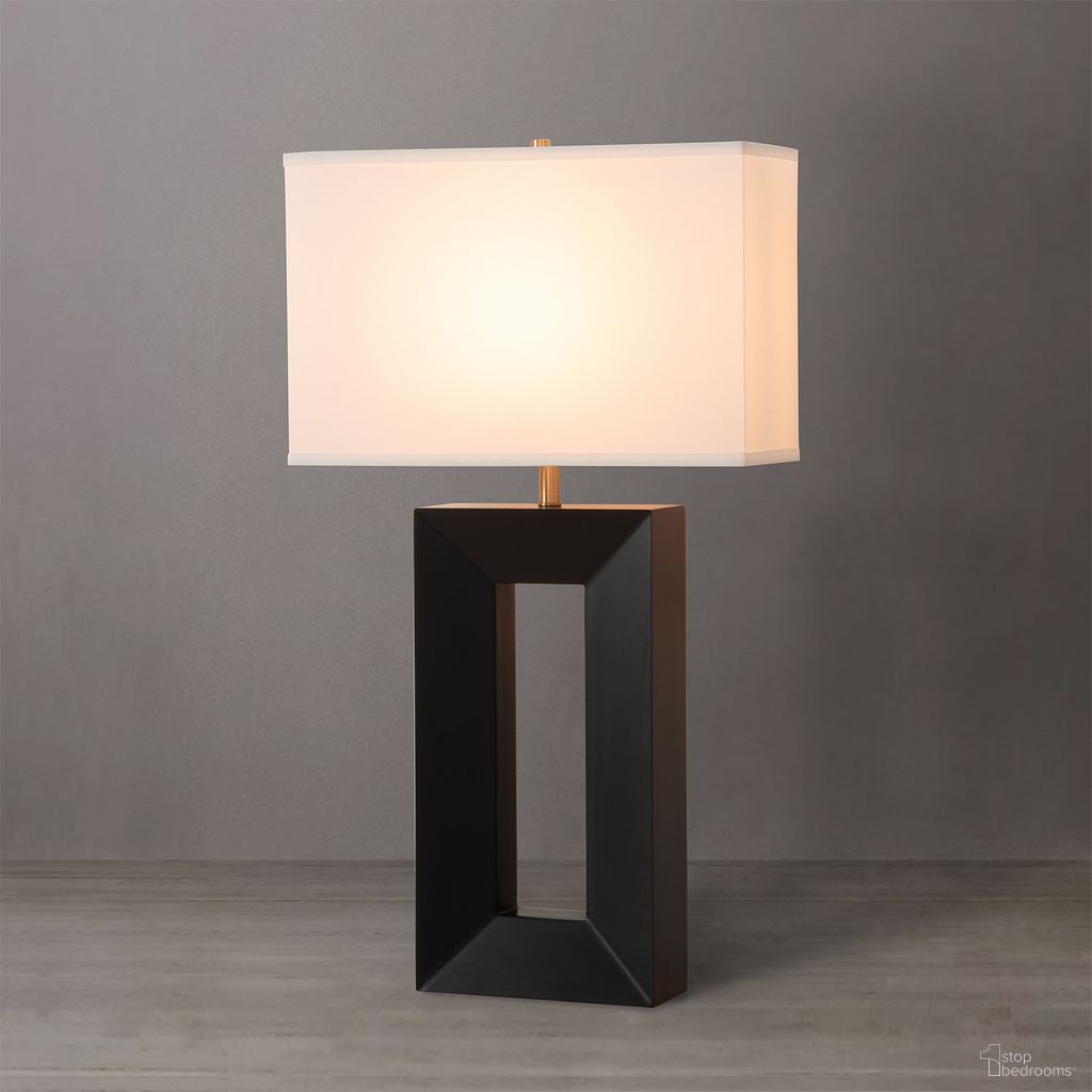 Julie White Linen Shade Standing Table Lamp In Ebony and Weathered Brass