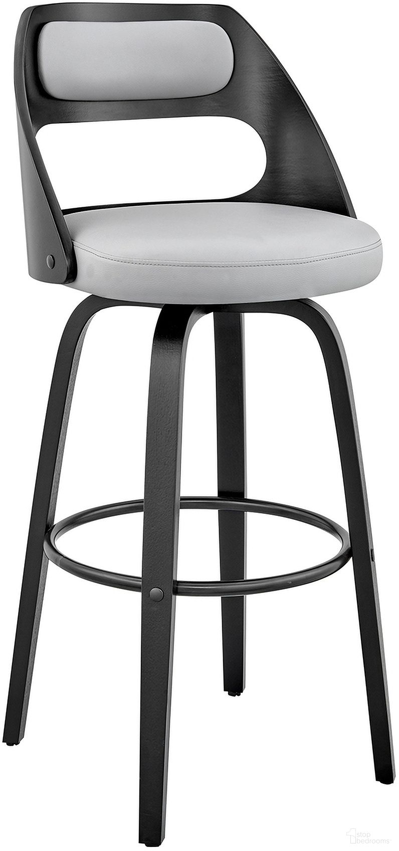 Julius 26 Inch Gray Faux Leather and Black Wood Bar Stool