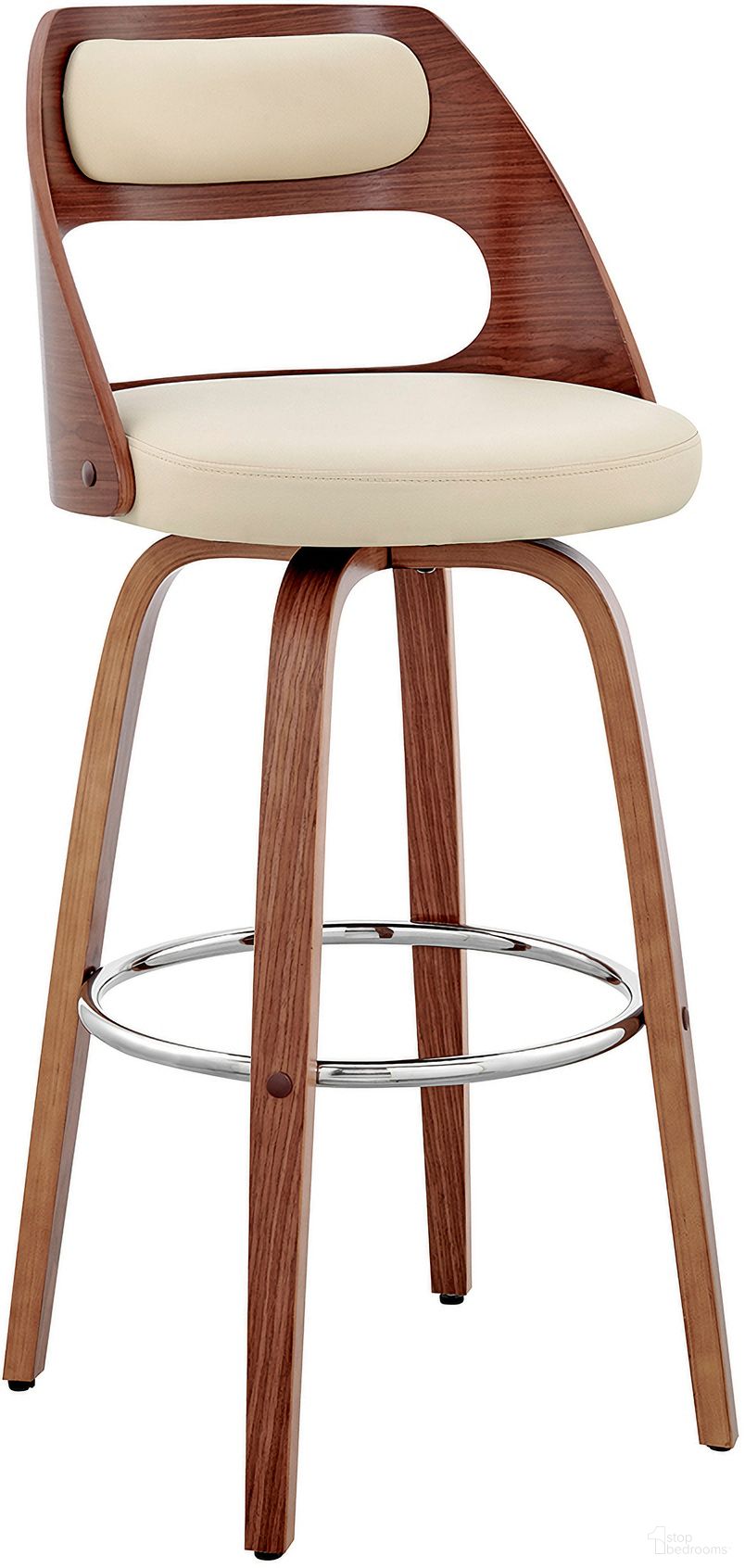 Julius 30 Inch Cream Faux Leather and Walnut Wood Bar Stool