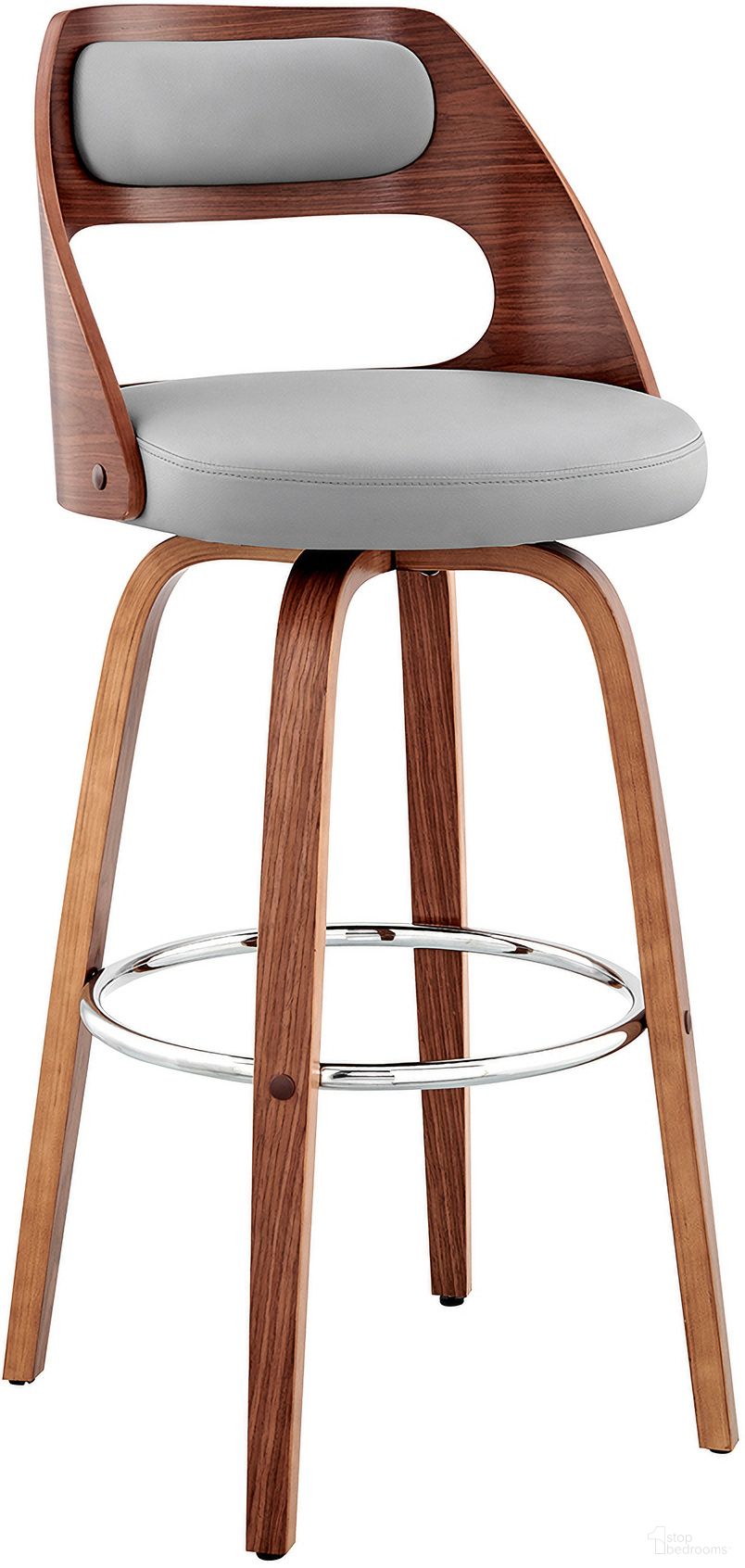 Julius 30 Inch Gray Faux Leather and Walnut Wood Bar Stool