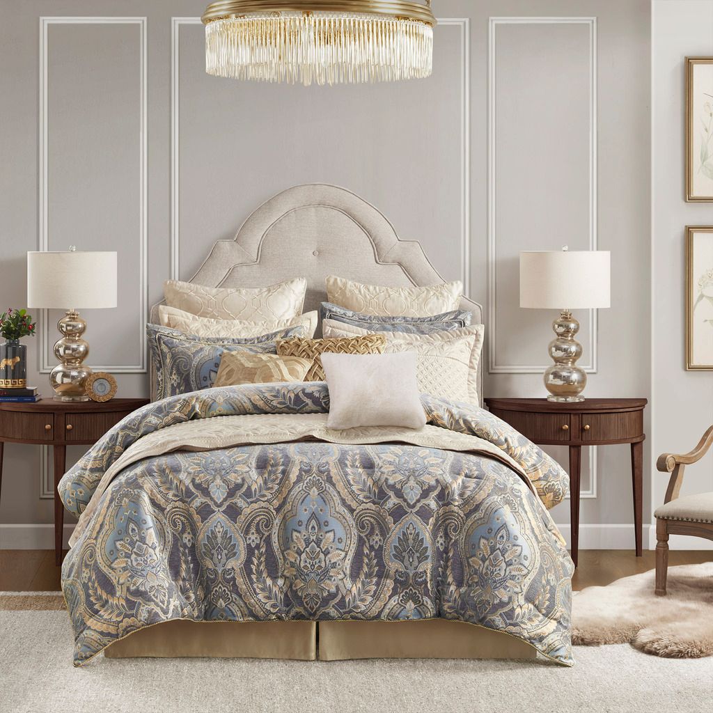 Julius 4 Piece King Comforter Set In Blue and Grey