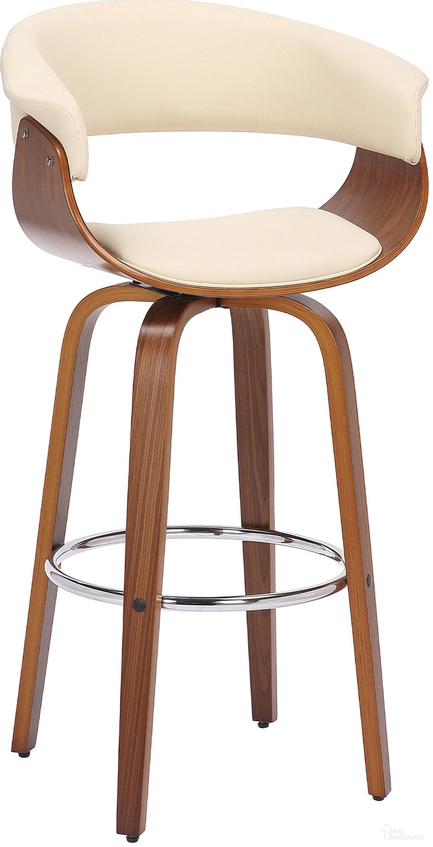 Julyssa 26 Inch Counter Height Swivel Cream Faux Leather and Walnut Wood Bar Stool