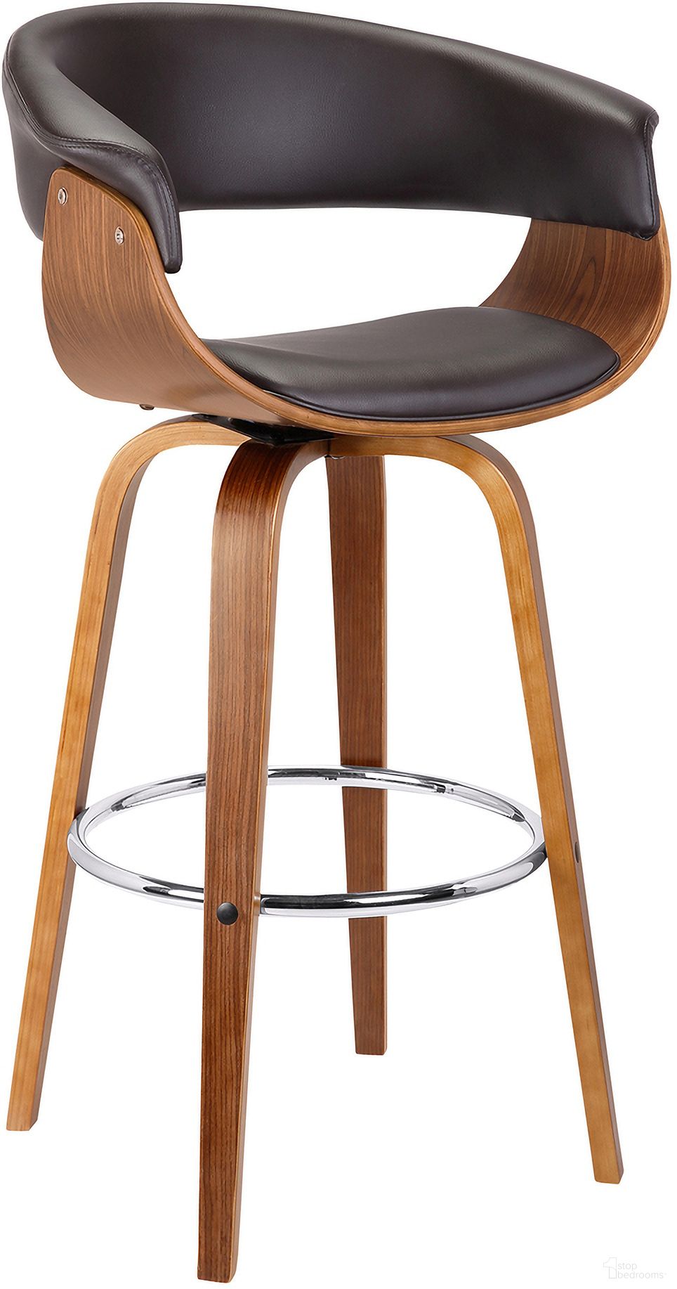 Julyssa 26 Inch Counter Height Swivel Brown Faux Leather and Walnut Wood Bar Stool