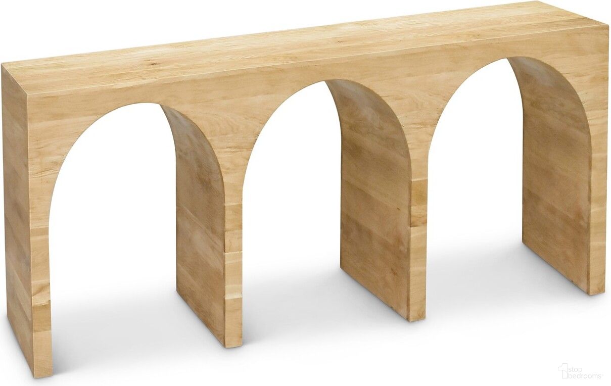 The appearance of June 60-Inch Console Table In White Oak/Natural designed by Meridian in the transitional interior design. This oak piece of furniture  was selected by 1StopBedrooms from June Collection to add a touch of cosiness and style into your home. Sku: 459Oak-T. Material: Wood.