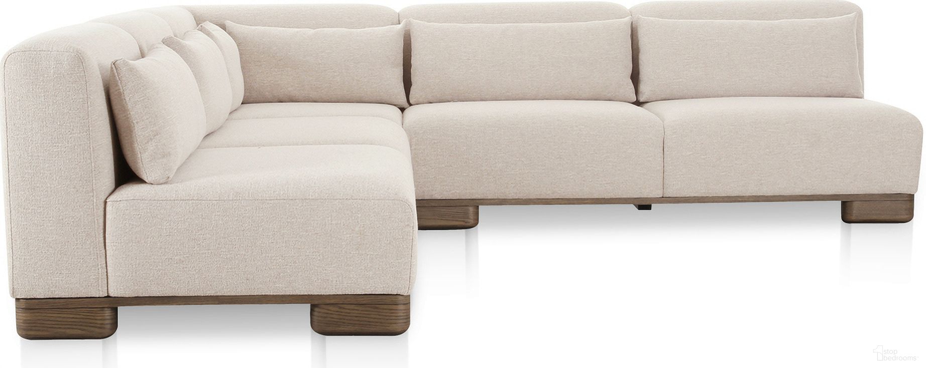 The appearance of June Corner Modular Sectional In Oatmeal designed by Moes Home in the modern / contemporary interior design. This oatmeal piece of furniture was selected by 1StopBedrooms from June Collection to add a touch of cosiness and style into your home. Sku: OA-1050-34. Material: Performance Fabric.