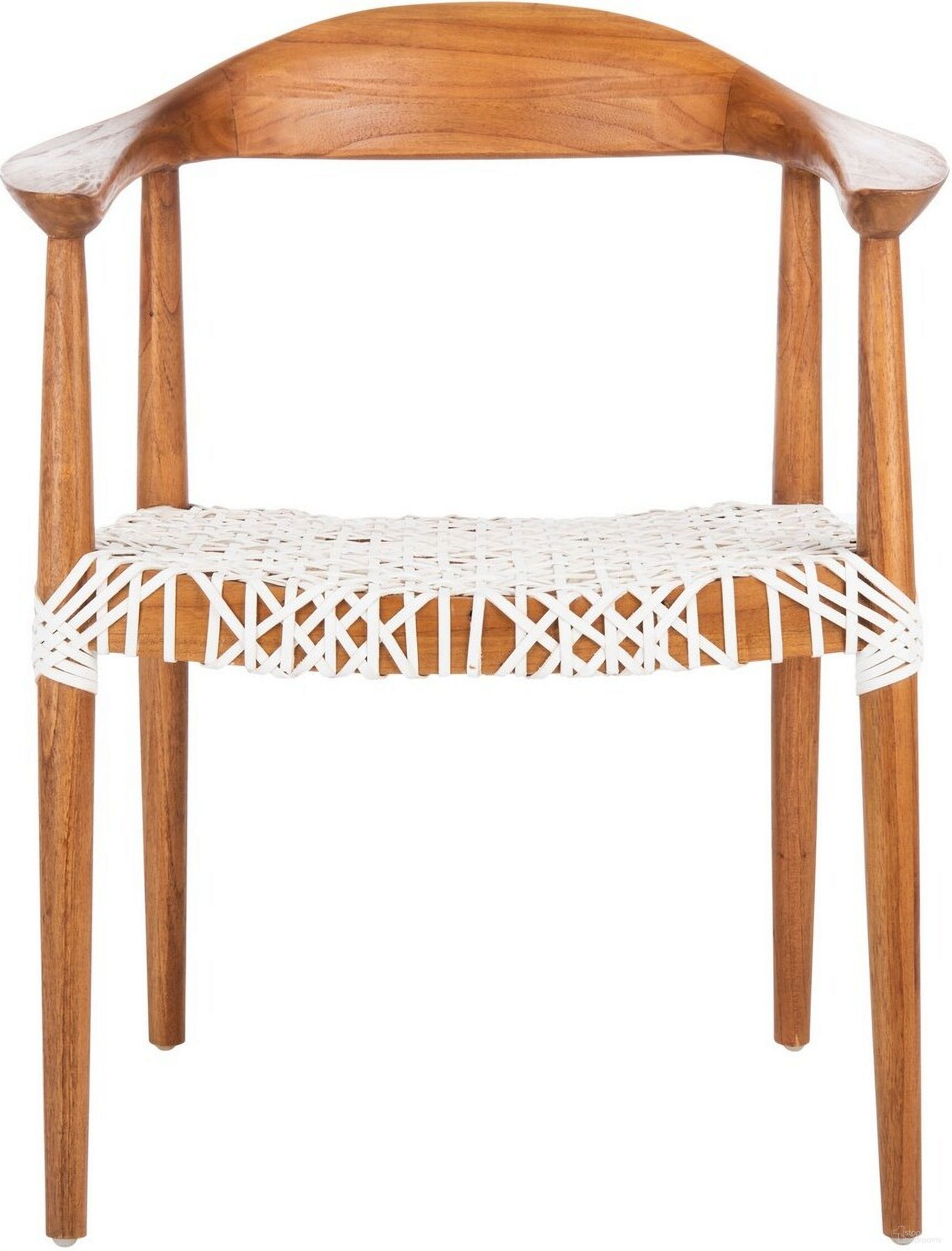 Juneau Leather Woven Accent Chair in White