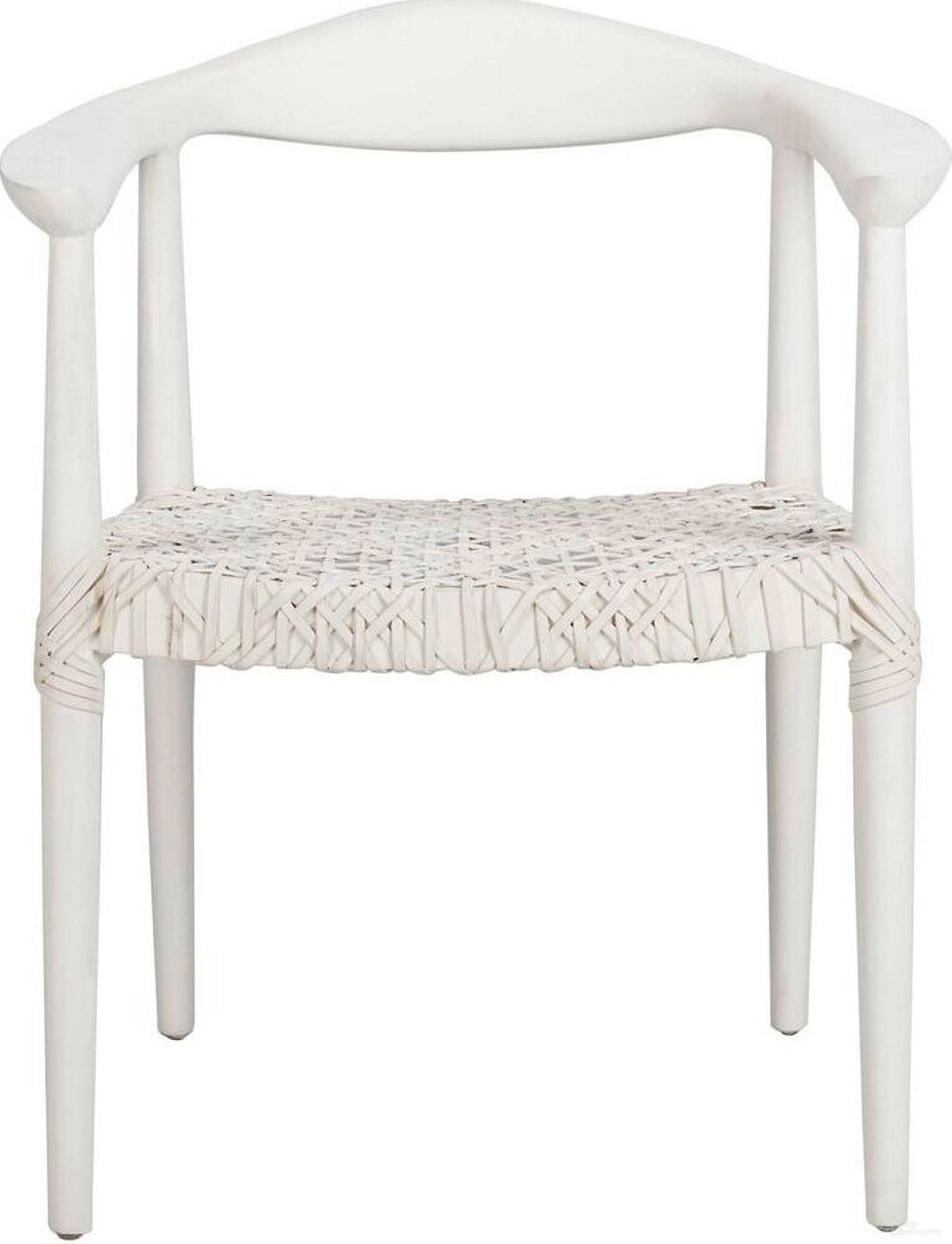 The appearance of Juneau White and Off-White Leather Woven Accent Chair designed by Safavieh in the modern / contemporary interior design. This white piece of furniture  was selected by 1StopBedrooms from Juneau Collection to add a touch of cosiness and style into your home. Sku: ACH1003B. Material: Wood.