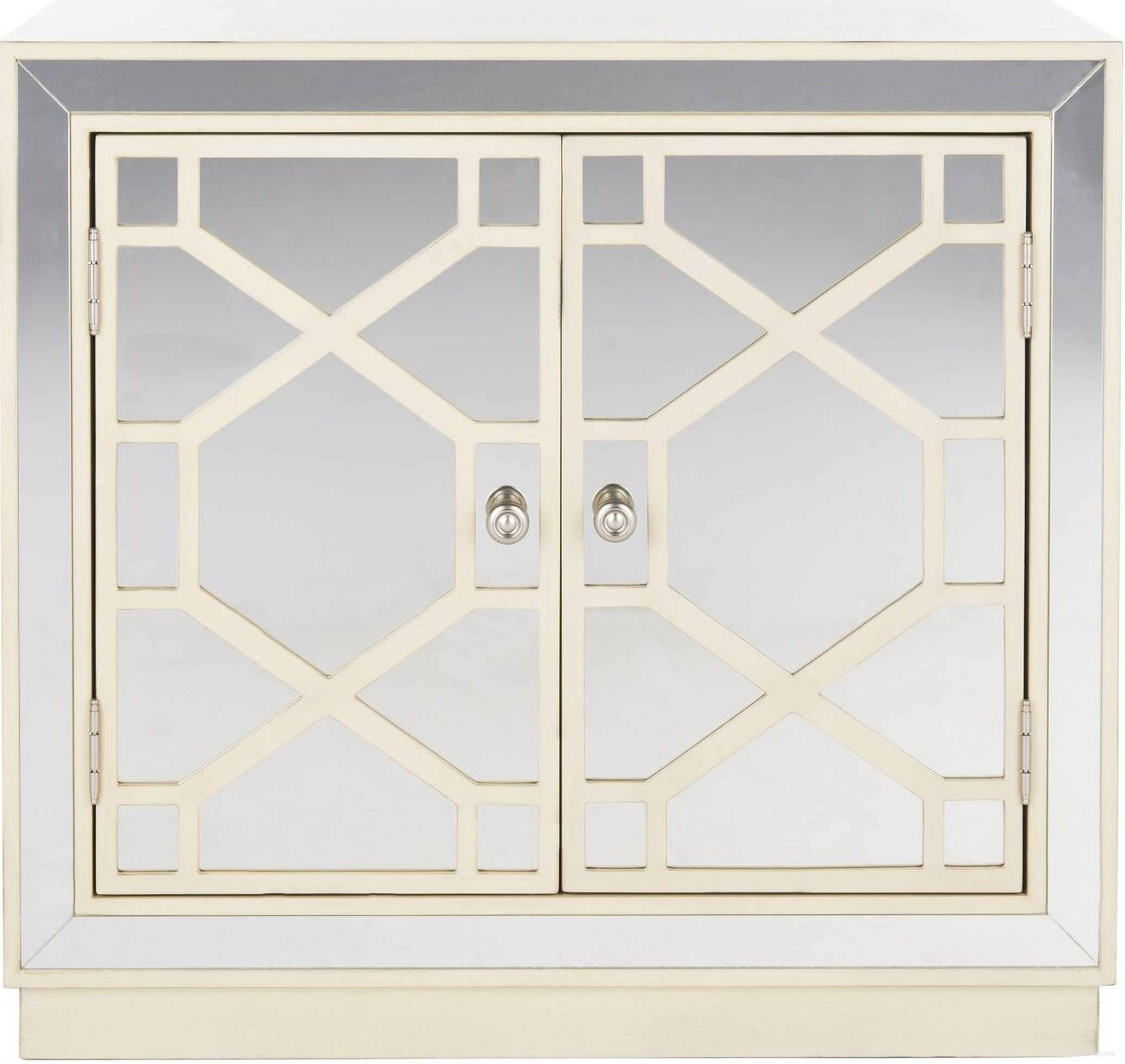 The appearance of Juniper Antique Beige/Nickel/Mirror 2 Door Chest designed by Safavieh in the modern / contemporary interior design. This antique beige piece of furniture  was selected by 1StopBedrooms from Streep Collection to add a touch of cosiness and style into your home. Sku: CHS6405B. Material: Wood.