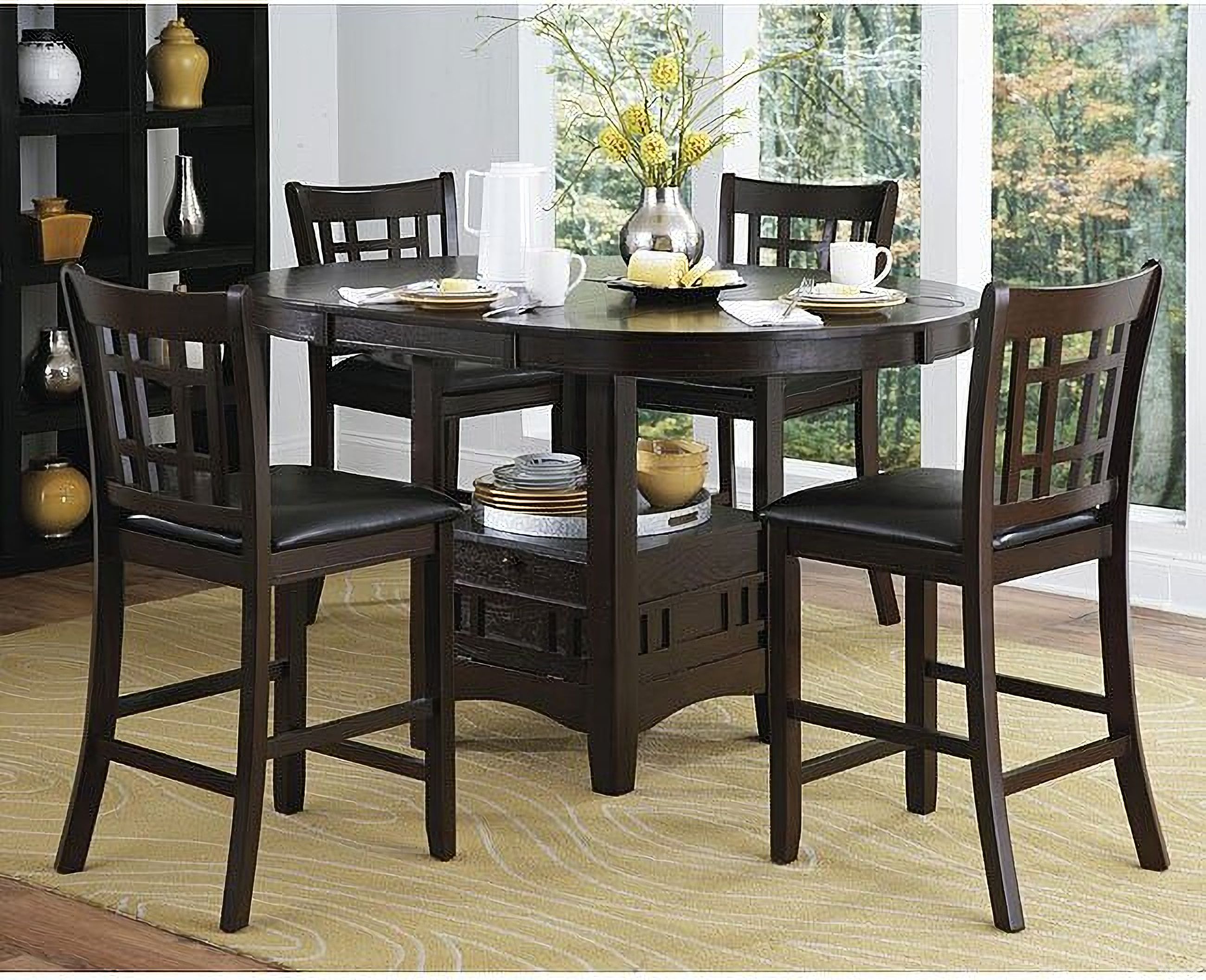 The appearance of Junipero Counter Height Dining Room Set designed by Homelegance in the transitional interior design. This brown piece of furniture was selected by 1StopBedrooms from Junipero Collection to add a touch of cosiness and style into your home. Sku: 2423-36;2423-24. Table Base Style: Legs. Table Top Shape: Oval. Material: Wood. Size: 42" x 42".