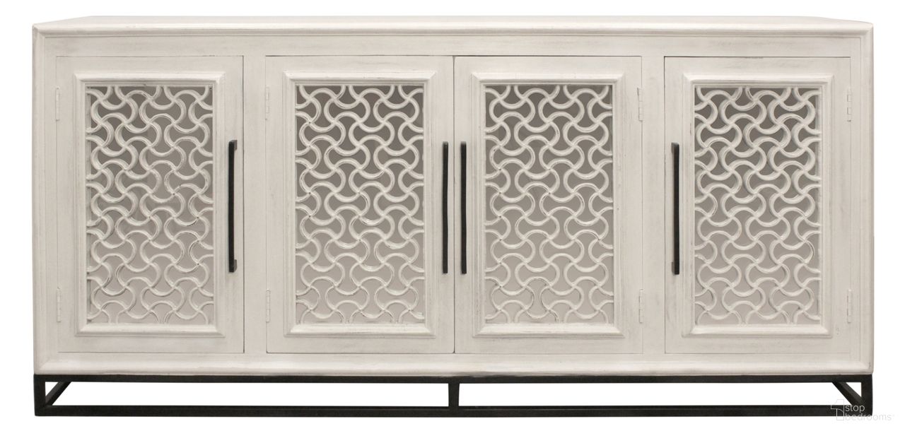 The appearance of Juno 4-Door Sideboard In Distressed White designed by Moti in the traditional interior design. This distressed white piece of furniture  was selected by 1StopBedrooms from Carter Collection to add a touch of cosiness and style into your home. Sku: 43009054. Material: Mango Wood.