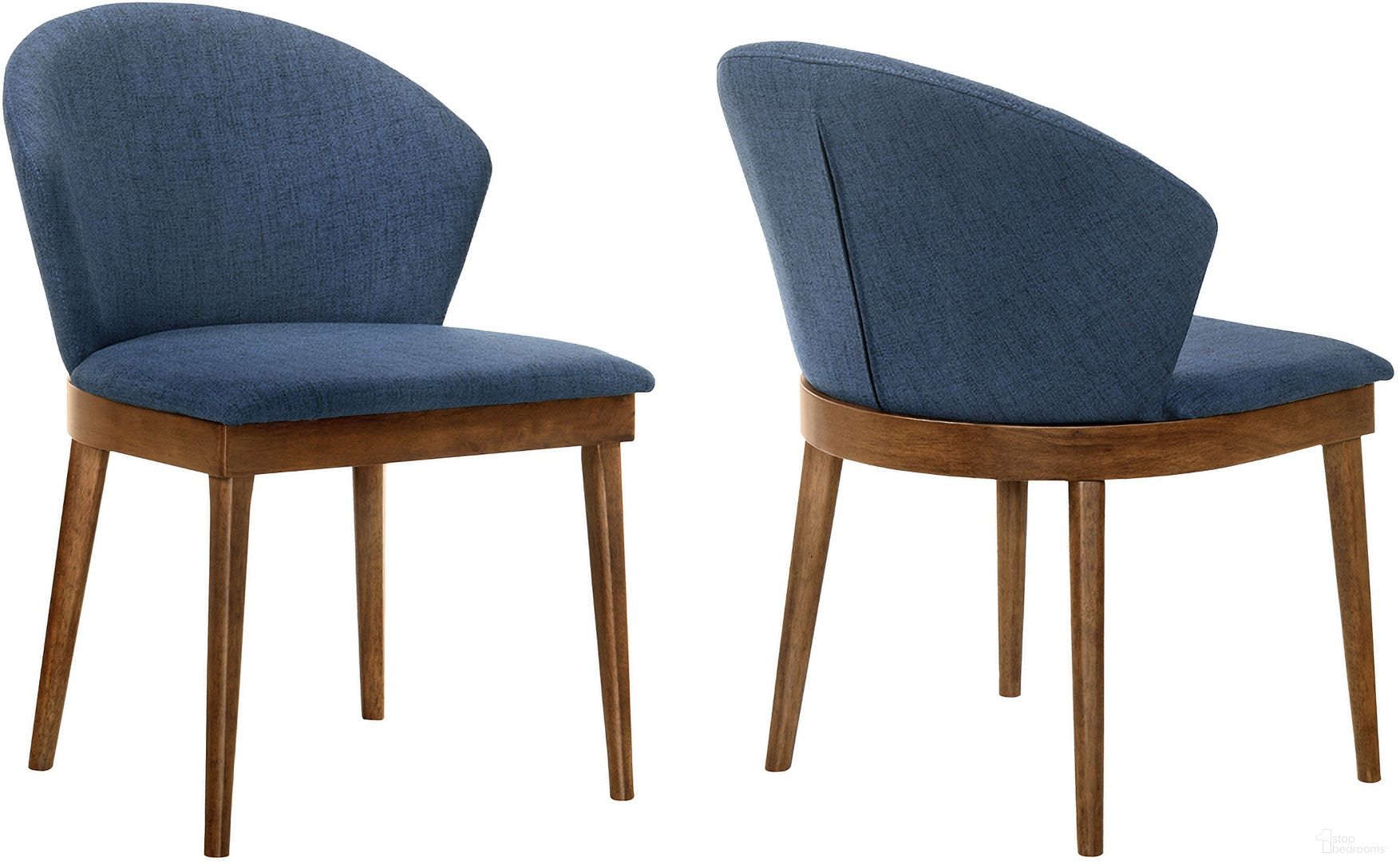 The appearance of Juno Blue Fabric and Walnut Wood Dining Side Chair Set of 2 designed by Armen Living in the modern / contemporary interior design. This blue piece of furniture was selected by 1StopBedrooms from Juno Collection to add a touch of cosiness and style into your home. Sku: LCJNSIWABLU. Material: Rubberwood. Chair Type: Side Chair.