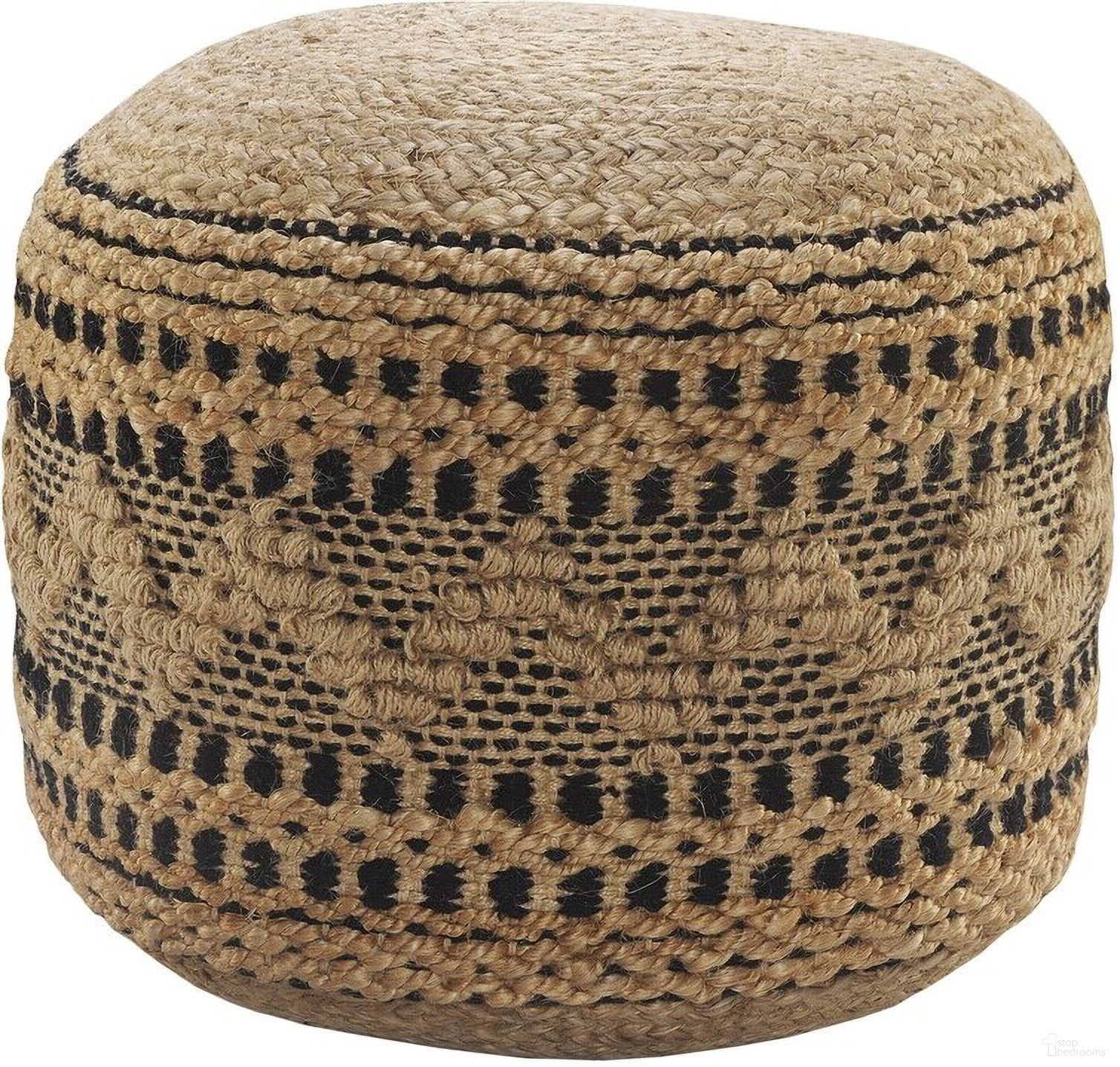 The appearance of Junoq Geometric Hand-Woven Cotton Blend Ottoman Pouf In Tan and Black designed by Rajani Home in the bohemian interior design. This tan/black piece of furniture was selected by 1StopBedrooms from Bova Collection to add a touch of cosiness and style into your home. Sku: 9C229008G49348. Material: Jute.