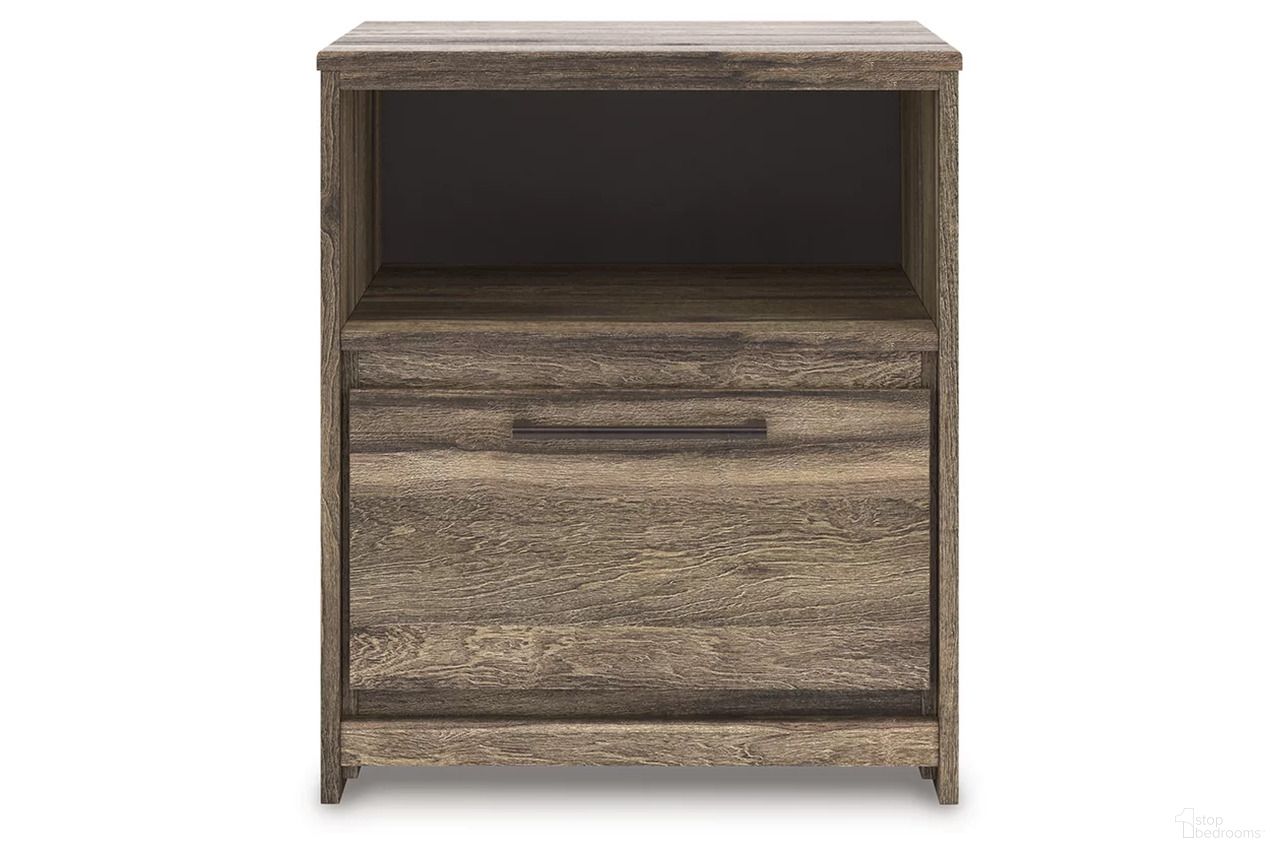 The appearance of Jusika Nightstand In Brown designed by Signature Design by Ashley in the transitional interior design. This brown piece of furniture was selected by 1StopBedrooms from Jusika Collection to add a touch of cosiness and style into your home. Sku: NCB2005-91. Material: Wood.
