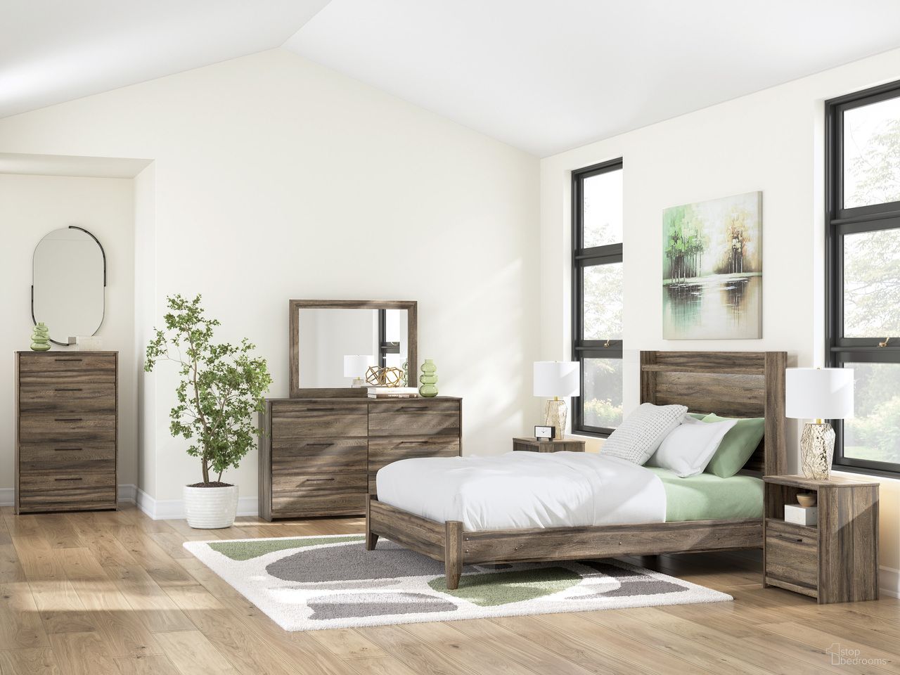 The appearance of Jusika Panel Bedroom Set In Brown designed by Signature Design by Ashley in the transitional interior design. This brown piece of furniture was selected by 1StopBedrooms from Jusika Collection to add a touch of cosiness and style into your home. Sku: NCB2005-54;NCB2005-57;NCB2005-91. Material: Wood. Bed Size: Queen.