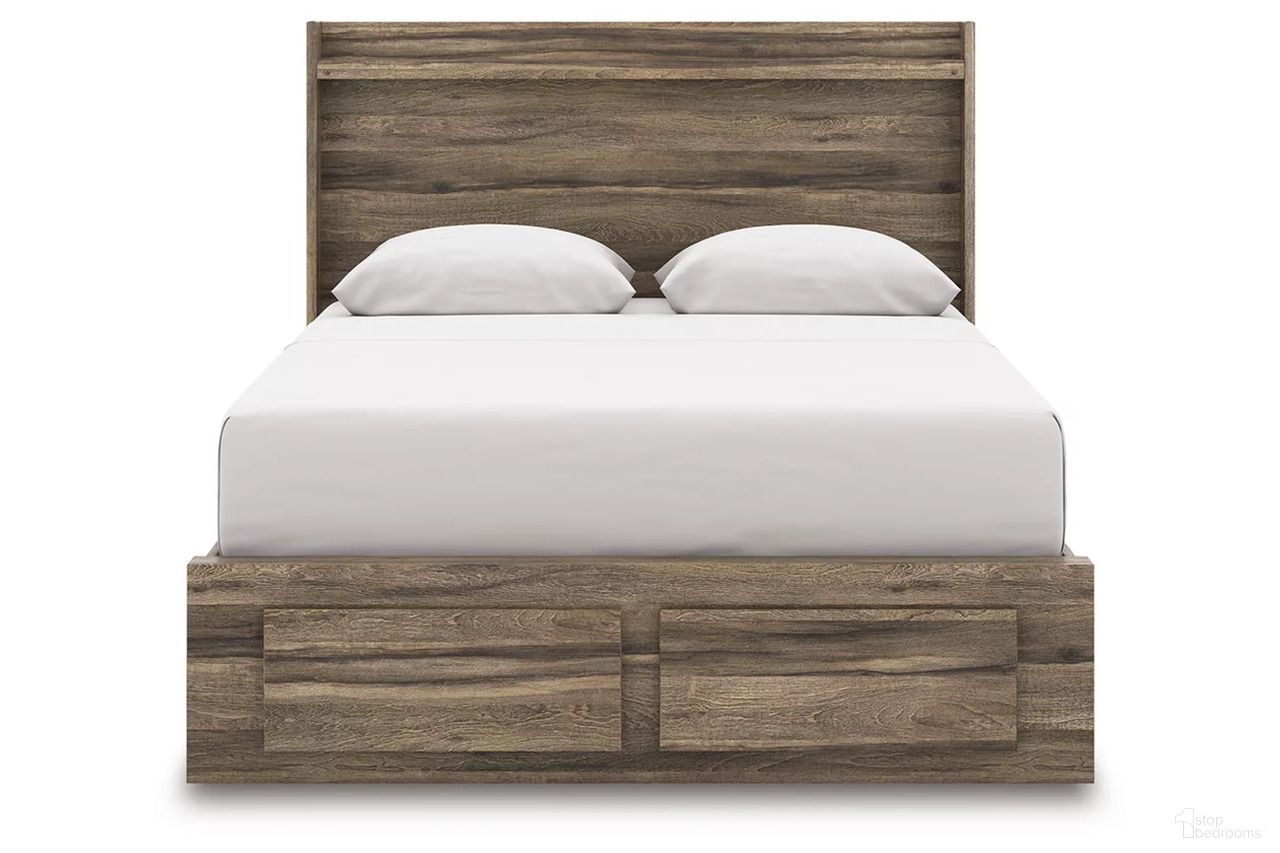The appearance of Jusika Queen Panel Storage Bed In Brown designed by Signature Design by Ashley in the transitional interior design. This brown piece of furniture  was selected by 1StopBedrooms from Jusika Collection to add a touch of cosiness and style into your home. Sku: B100-13;NCB2005-54S;NCB2005-57;NCB2005-95. Bed Type: Storage Bed. Bed Size: Queen.