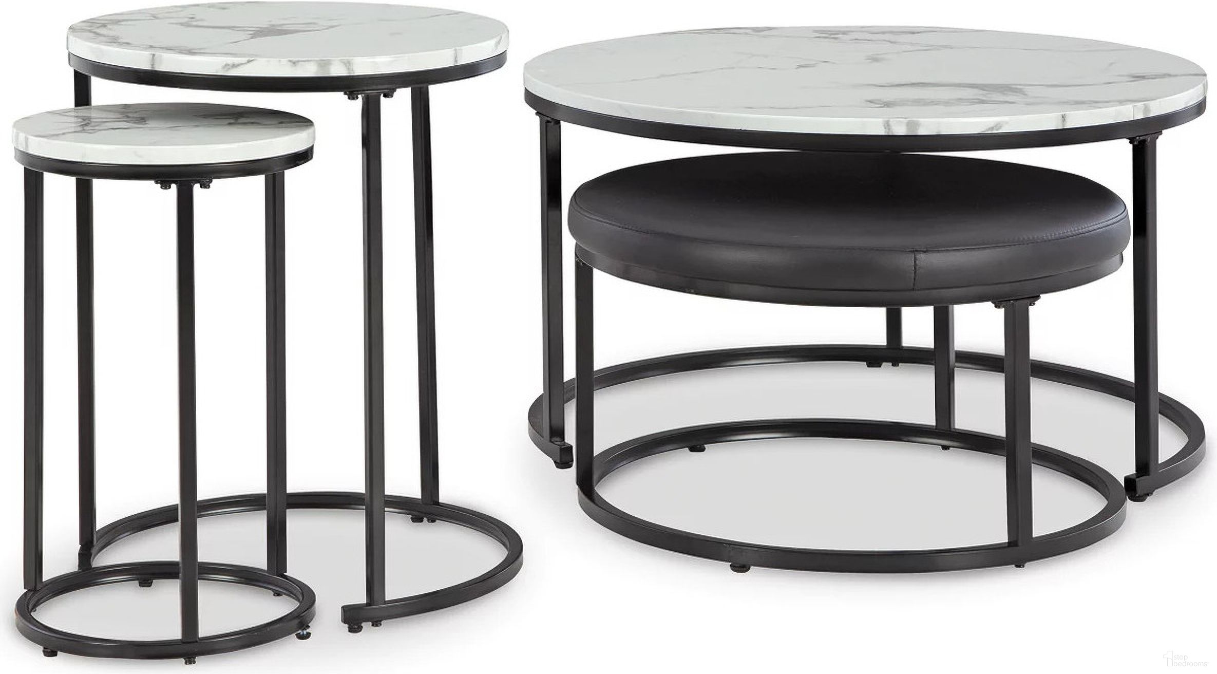 The appearance of Jusmour Table Set of 4 In Black and White designed by Signature Design by Ashley in the modern / contemporary interior design. This black/white piece of furniture was selected by 1StopBedrooms from Jusmour Collection to add a touch of cosiness and style into your home. Sku: T161-14. Material: Marble.
