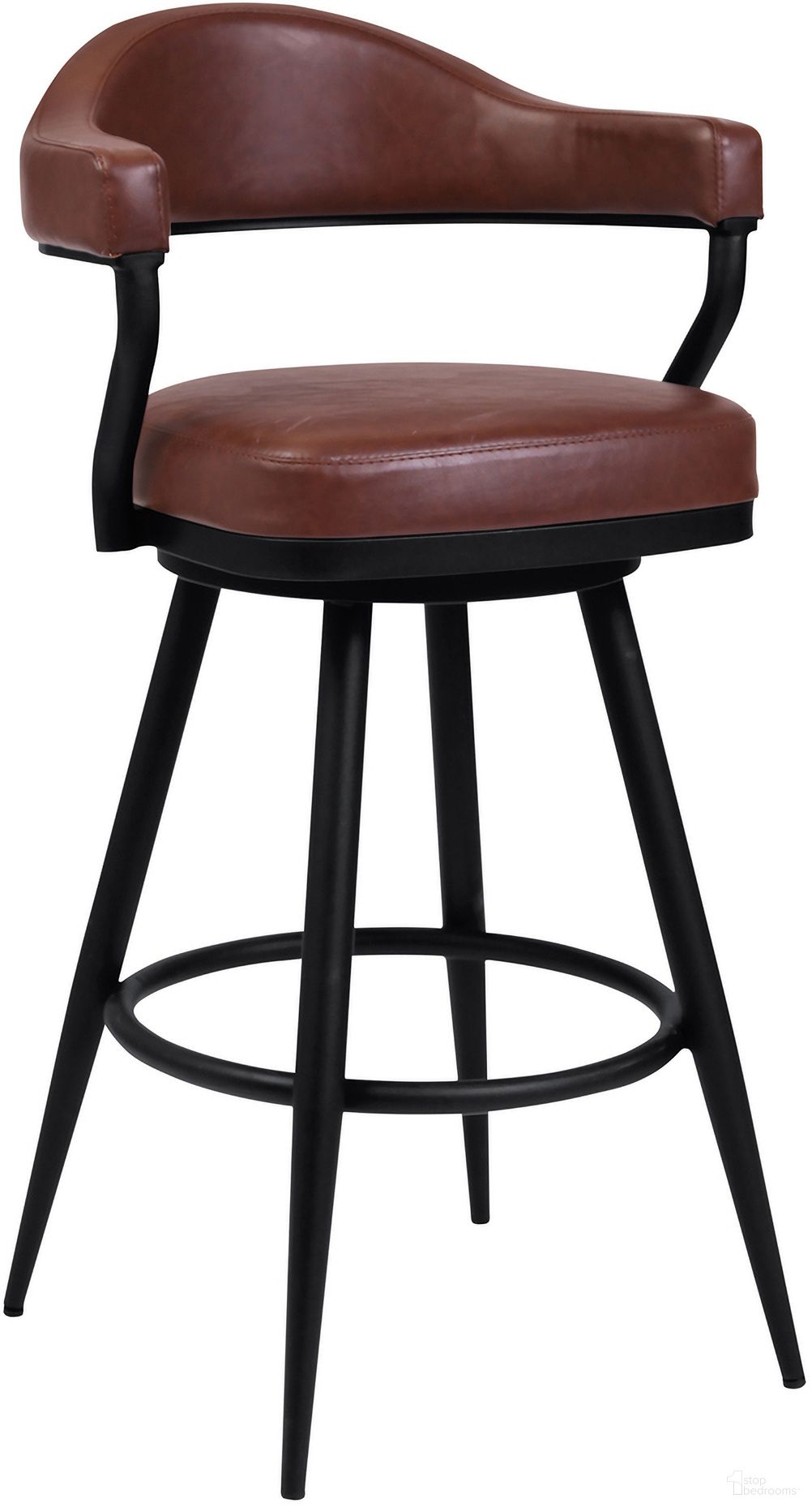 Justin 26 Inch Counter Height Swivel Vintage Coffee Faux Leather Bar Stool with Black Metal Legs