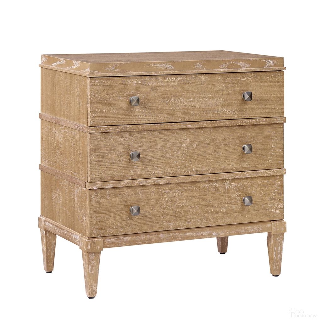 The appearance of Justin 3-Drawer Nightstand In Acorn designed by Karat Home in the modern / contemporary interior design. This acorn piece of furniture  was selected by 1StopBedrooms from Justin Collection to add a touch of cosiness and style into your home. Sku: NSLS1236-ACR. Material: Solid Wood.