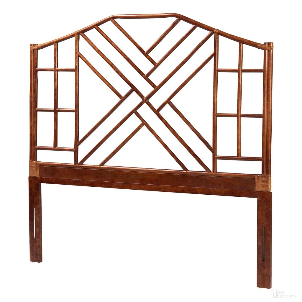 The appearance of Kachiri Tortoise Rattan Queen Headboard In Tortoise Brown And Mahogany Brown designed by Baxton Studio in the bohemian interior design. This tortoise brown/mahogany brown piece of furniture  was selected by 1StopBedrooms from Kachiri Collection to add a touch of cosiness and style into your home. Sku: WS189-Tortoise/Rattan-Queen-HB. Material: Natural Rattan. Bed Size: Queen.